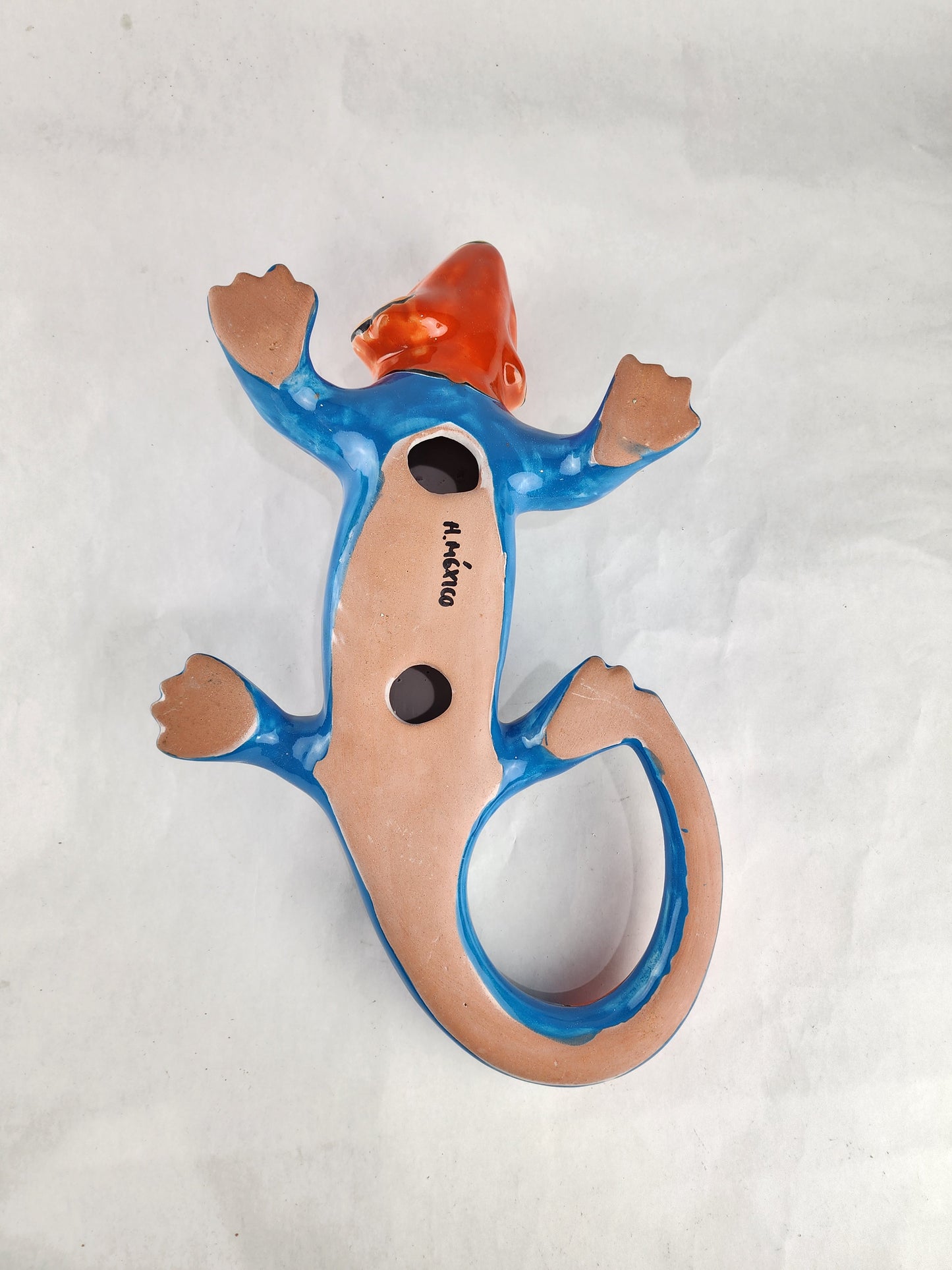 Talavera-Style Ceramic Iguana Wall Décor | Orange & Turquoise-Blue Mexican Folk Art