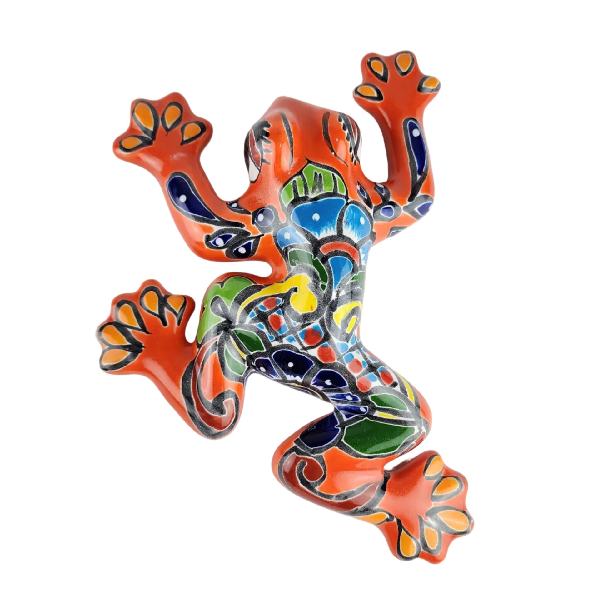 Colorful orange ceramic frog