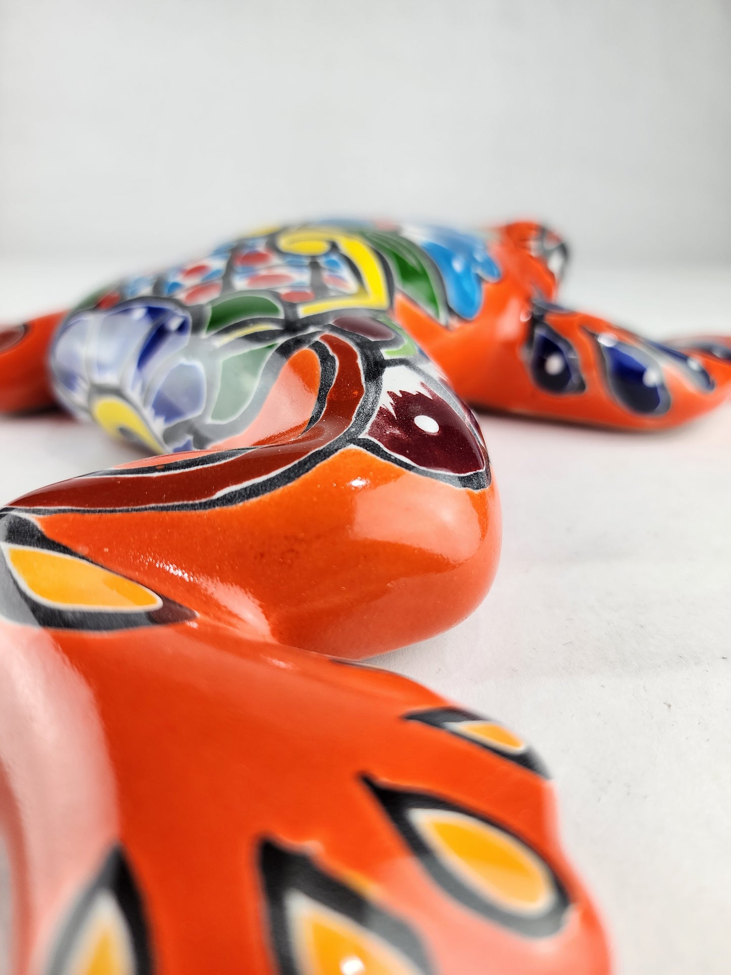 Orange Talavera-Style Frog – Handcrafted Mexican Folk Art Décor