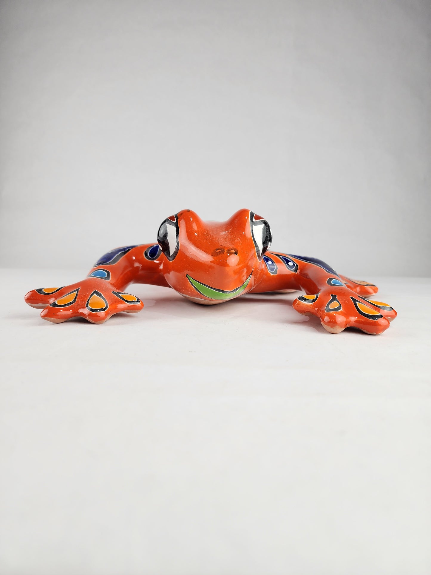 Orange Talavera-Style Frog – Handcrafted Mexican Folk Art Décor