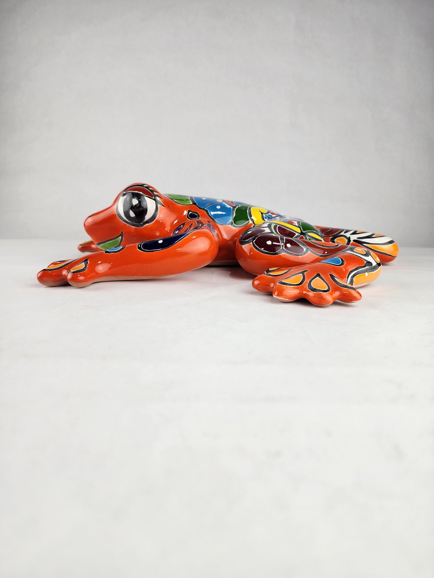 Orange Talavera-Style Frog – Handcrafted Mexican Folk Art Décor