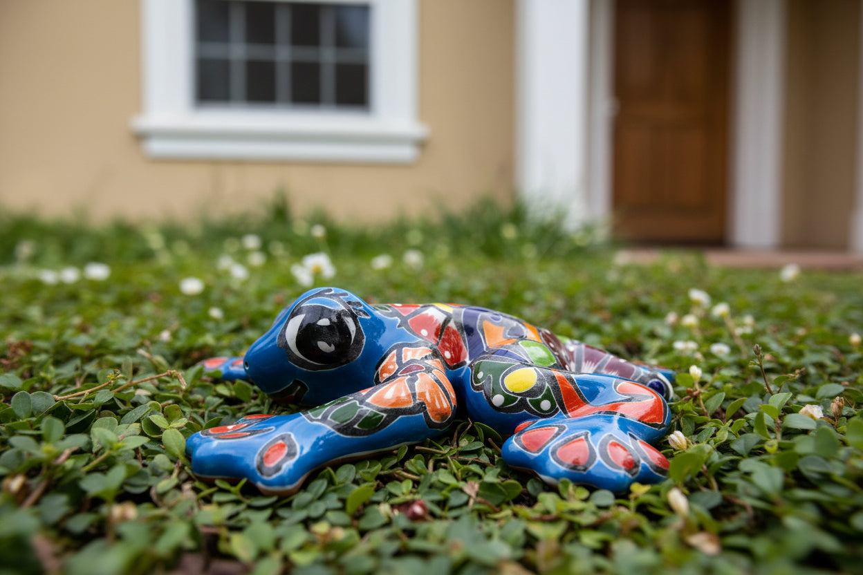 Decorative ceramic frog colorful floral patterns