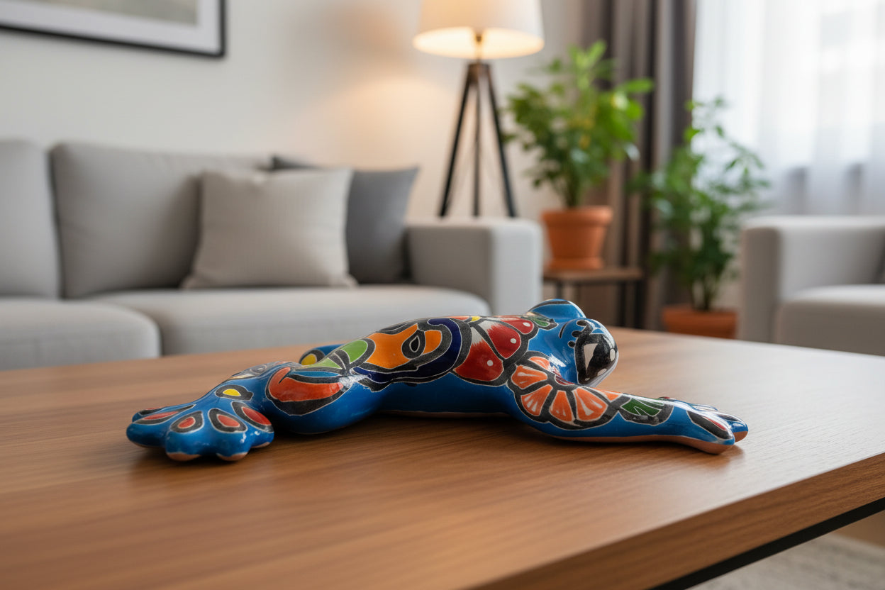 Decorative ceramic frog with colorful designs