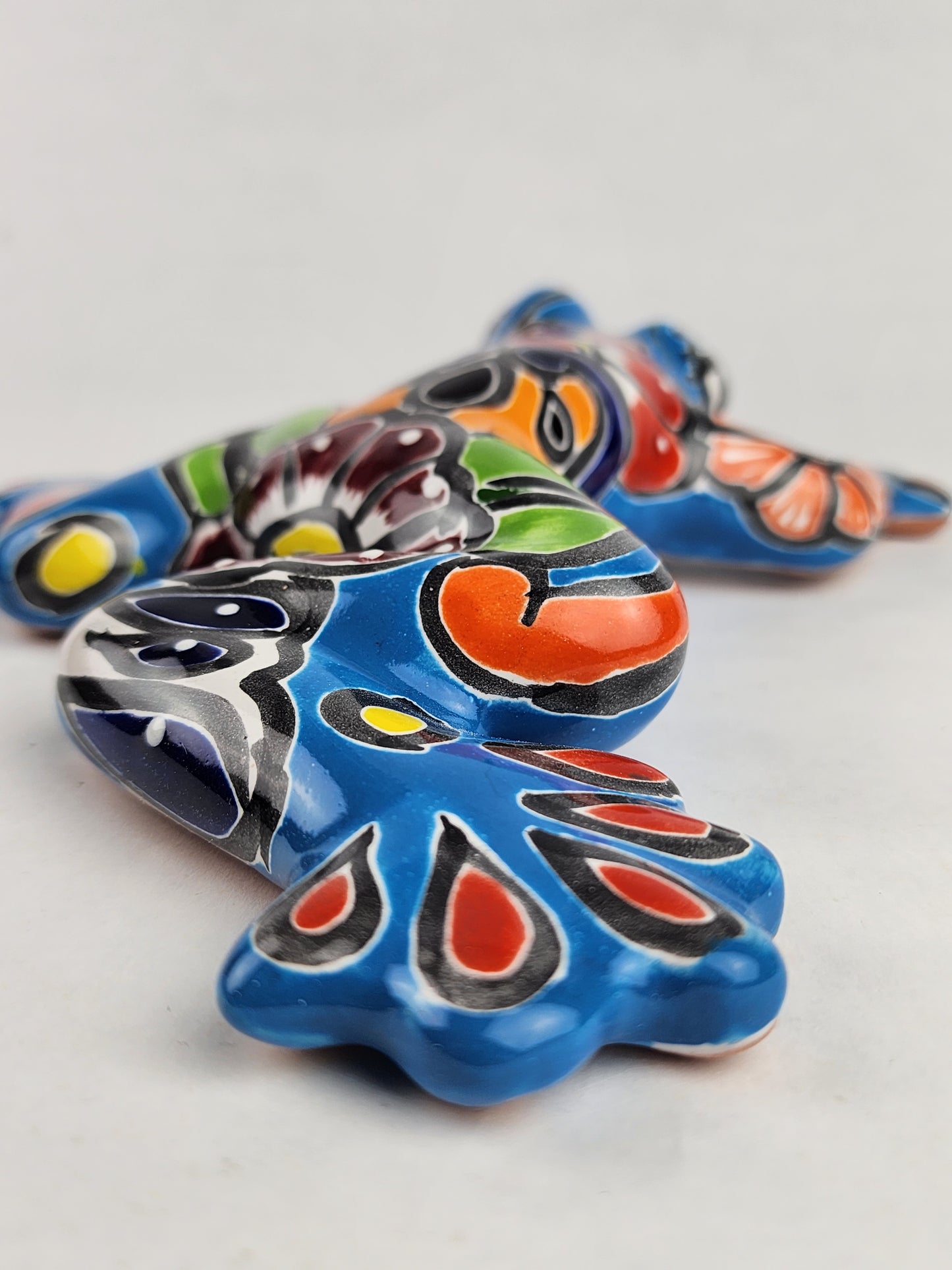 Sky Blue Talavera-Style Frog – Handcrafted Mexican Folk Art Décor
