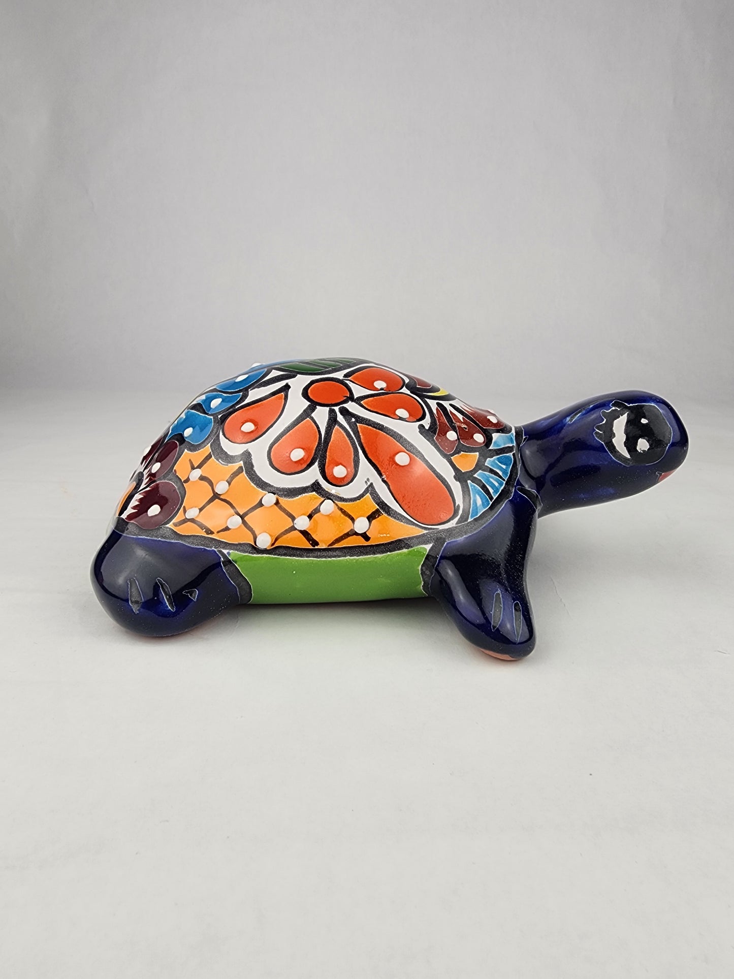 Talavera-Style Ceramic Turtle Figurine 8.5" – Mexican Folk Art Décor