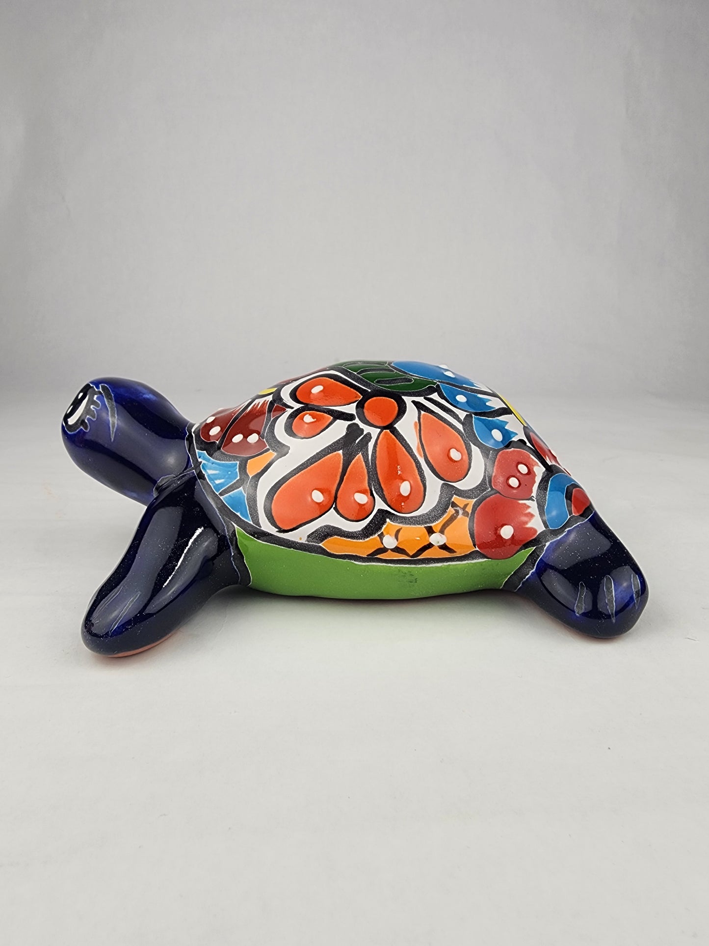 Talavera-Style Ceramic Turtle Figurine 8.5" – Mexican Folk Art Décor