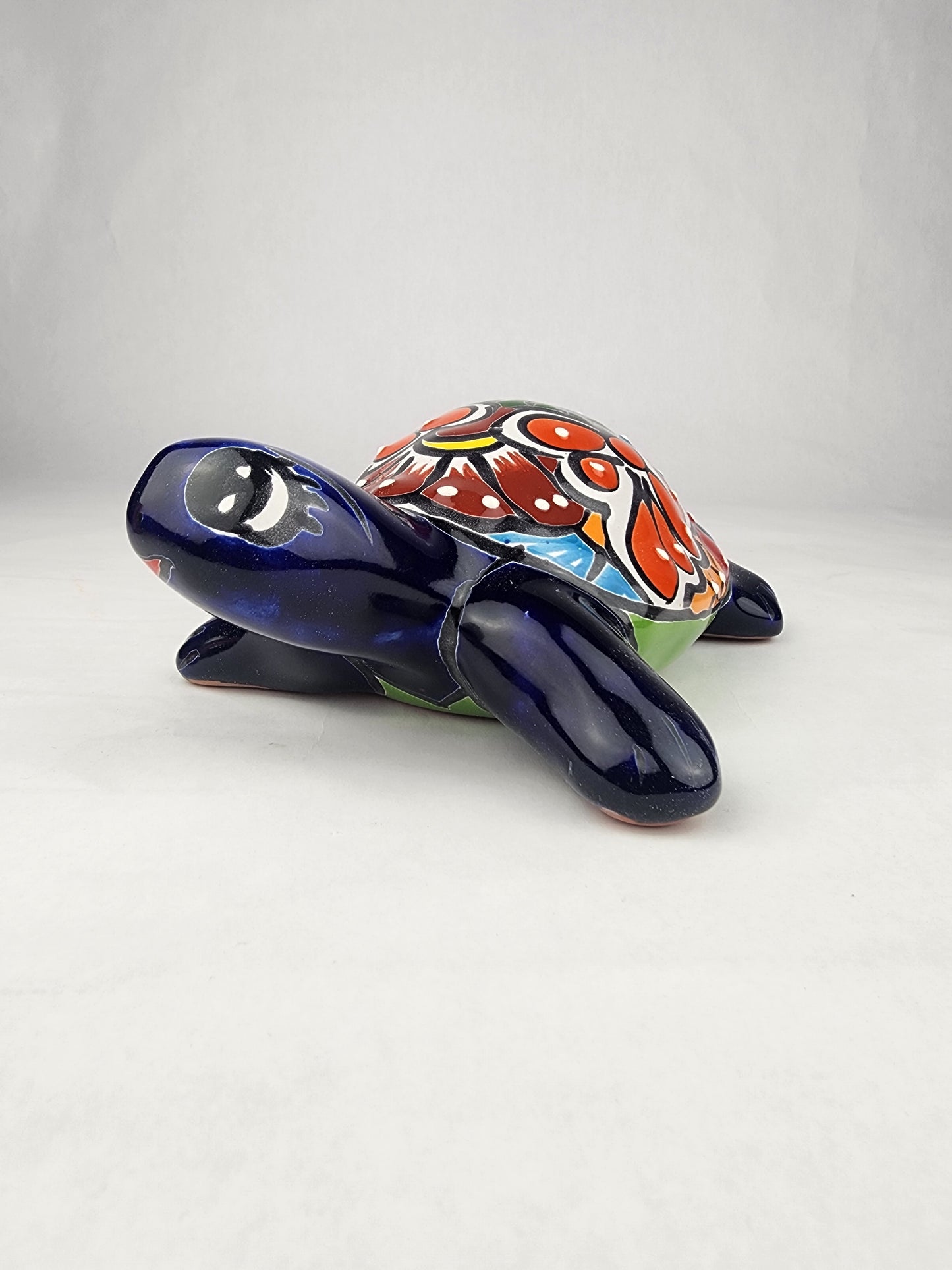 Talavera-Style Ceramic Turtle Figurine 8.5" – Mexican Folk Art Décor
