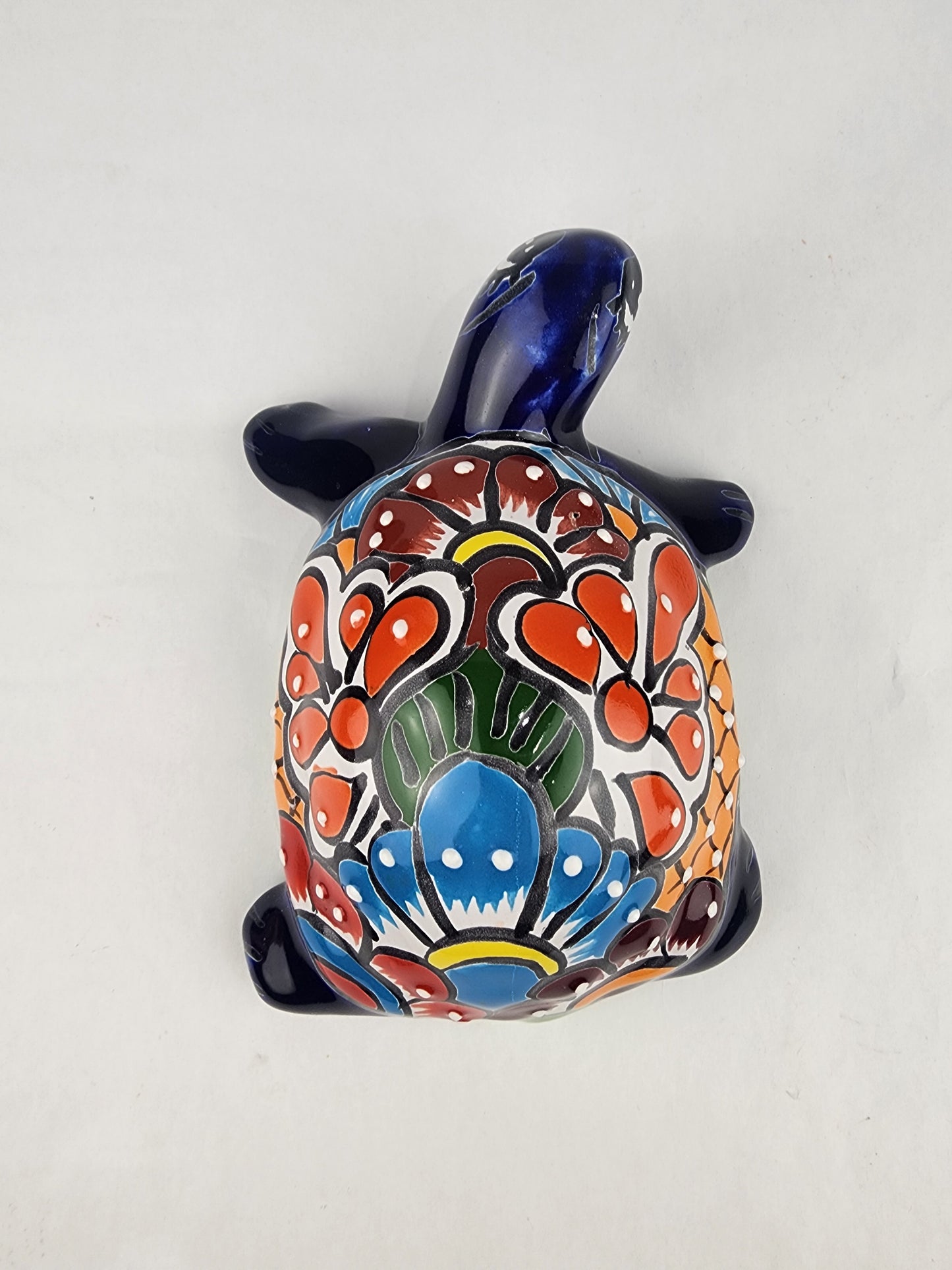 Talavera-Style Ceramic Turtle Figurine 8.5" – Mexican Folk Art Décor