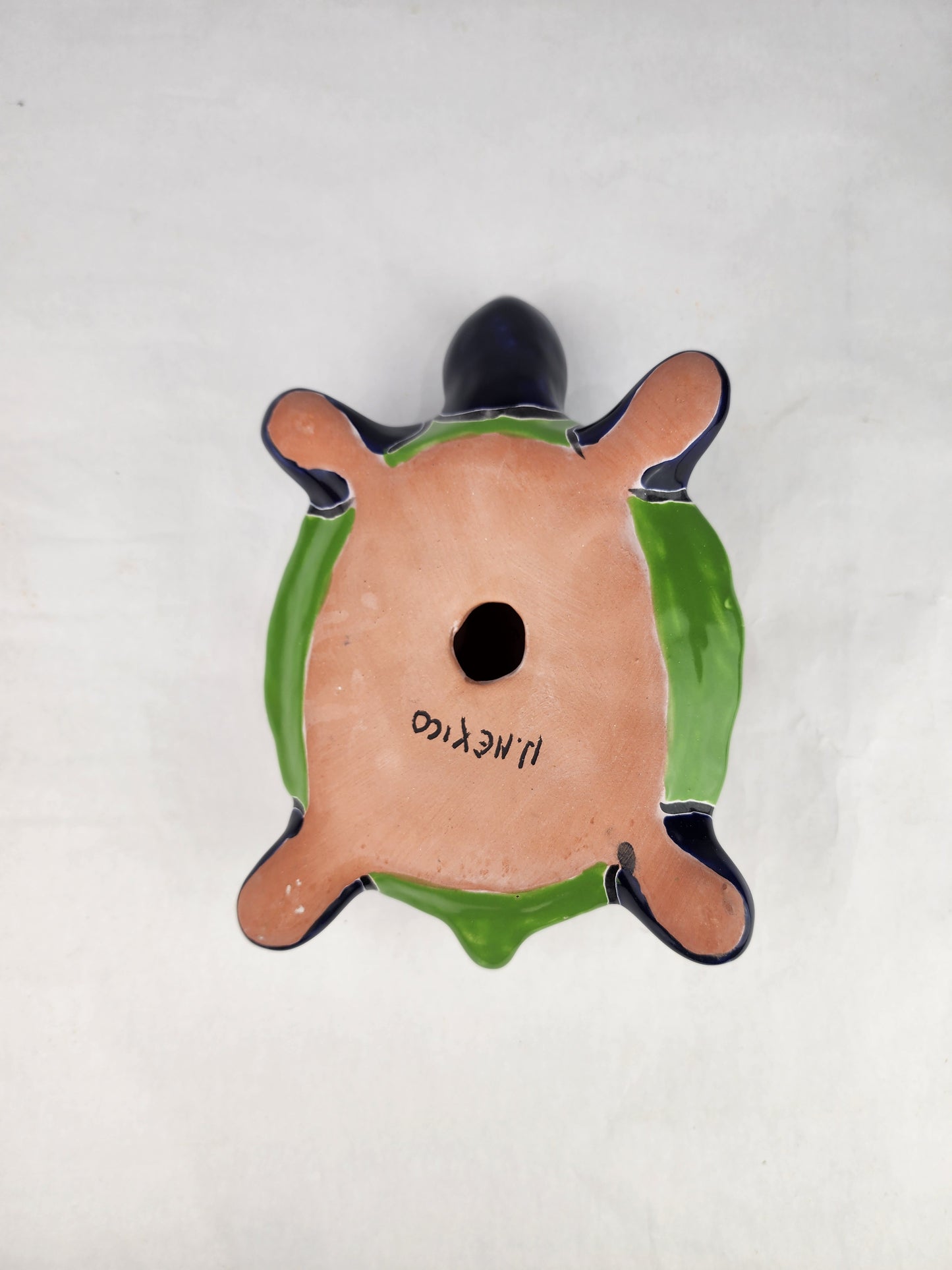 Blue Talavera-Style Ceramic Turtle Figurine 9.5" – Mexican Folk Art Décor