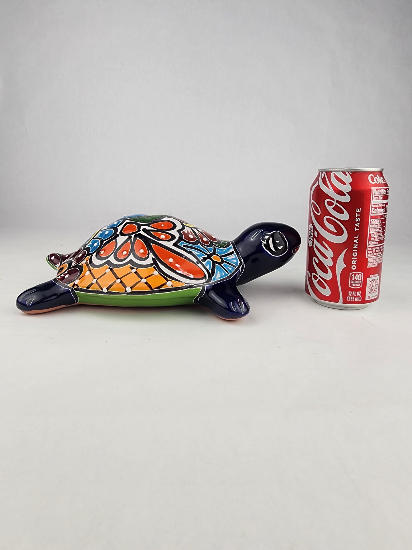 Blue Talavera-Style Ceramic Turtle Figurine 9.5" – Mexican Folk Art Décor