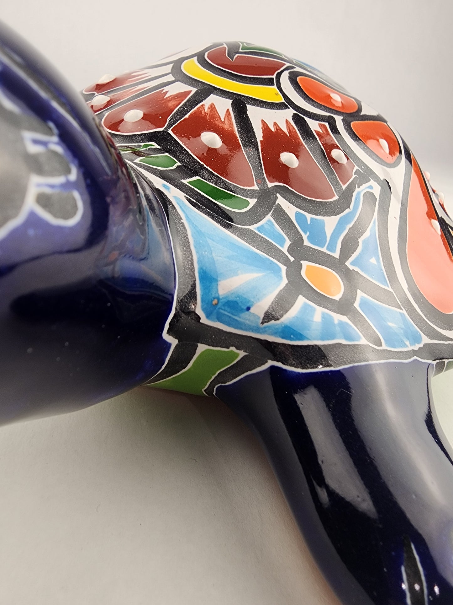 Blue Talavera-Style Ceramic Turtle Figurine 9.5" – Mexican Folk Art Décor