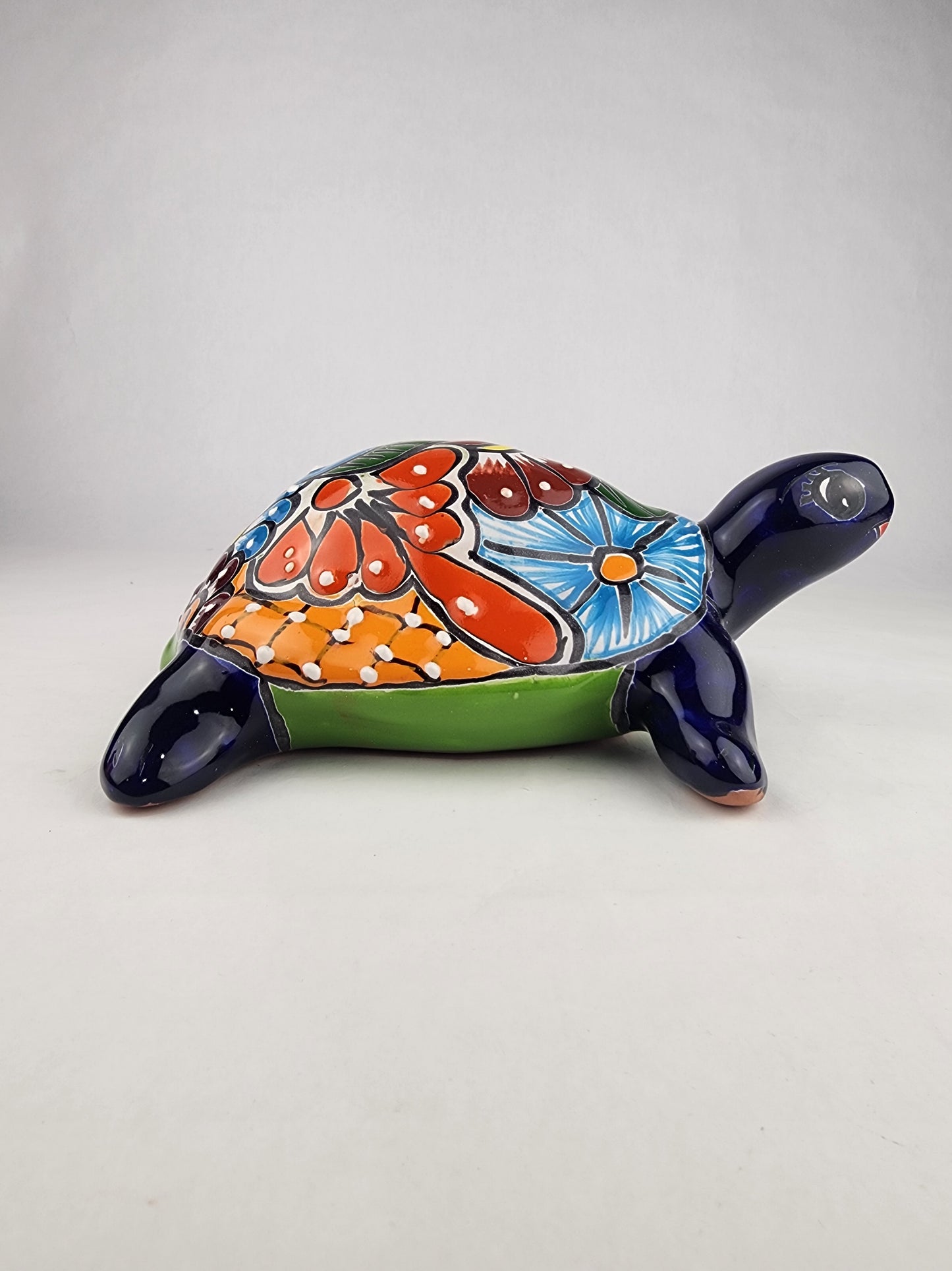 Large Blue Talavera-Style Turtle Figurine 11" – Mexican Ceramic Folk Art