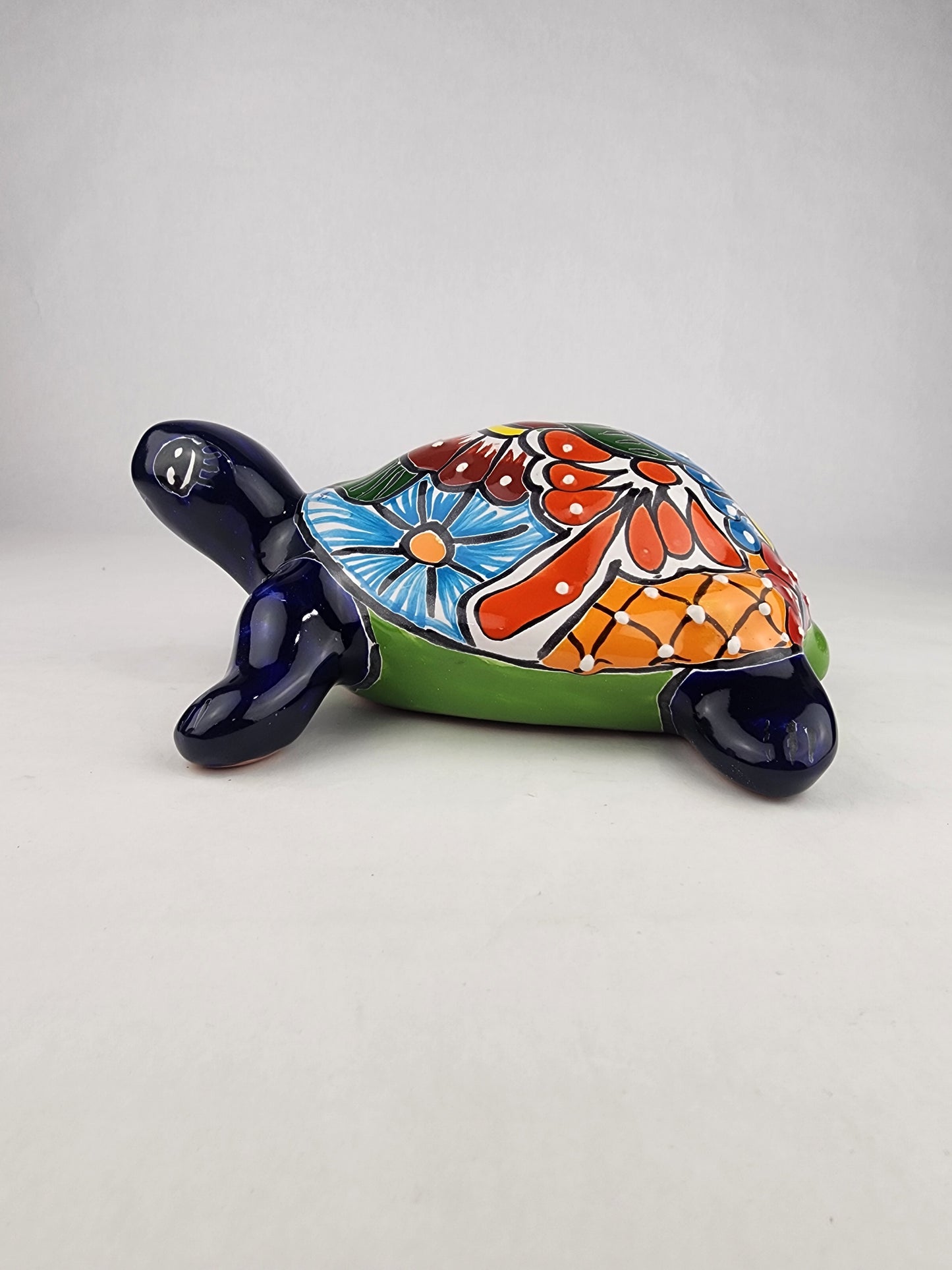 Large Blue Talavera-Style Turtle Figurine 11" – Mexican Ceramic Folk Art