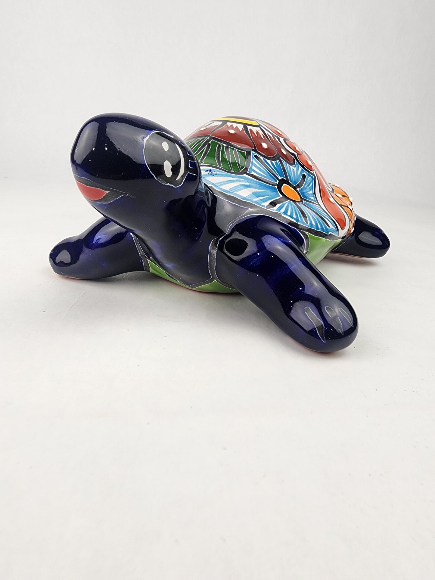 Large Blue Talavera-Style Turtle Figurine 11" – Mexican Ceramic Folk Art