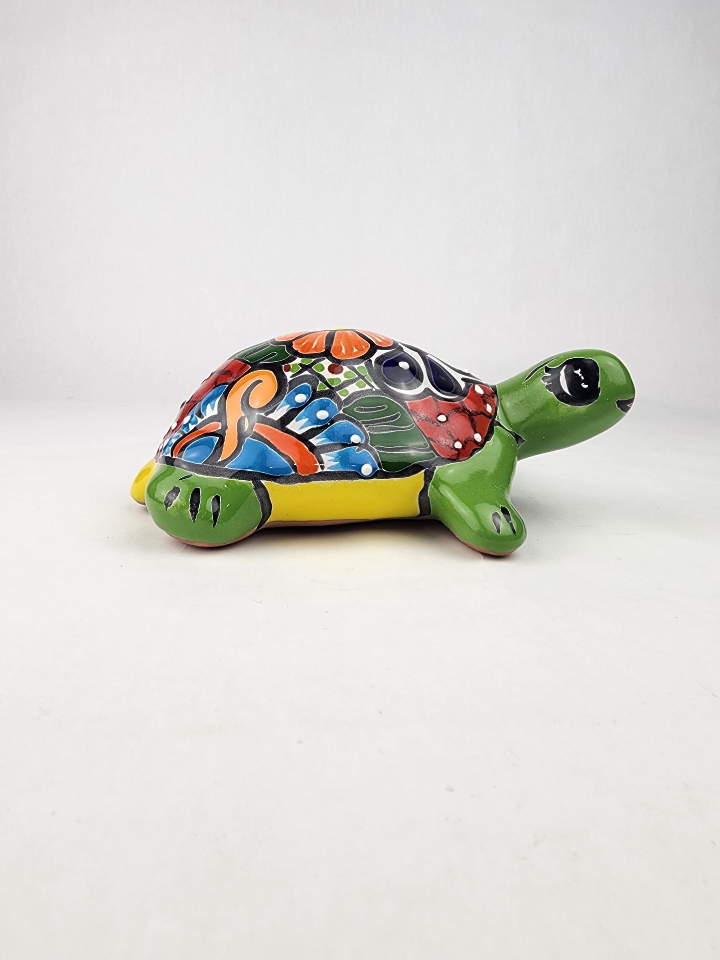 Green Talavera-Style Ceramic Turtle Figurine 8.5" – Mexican Folk Art Décor