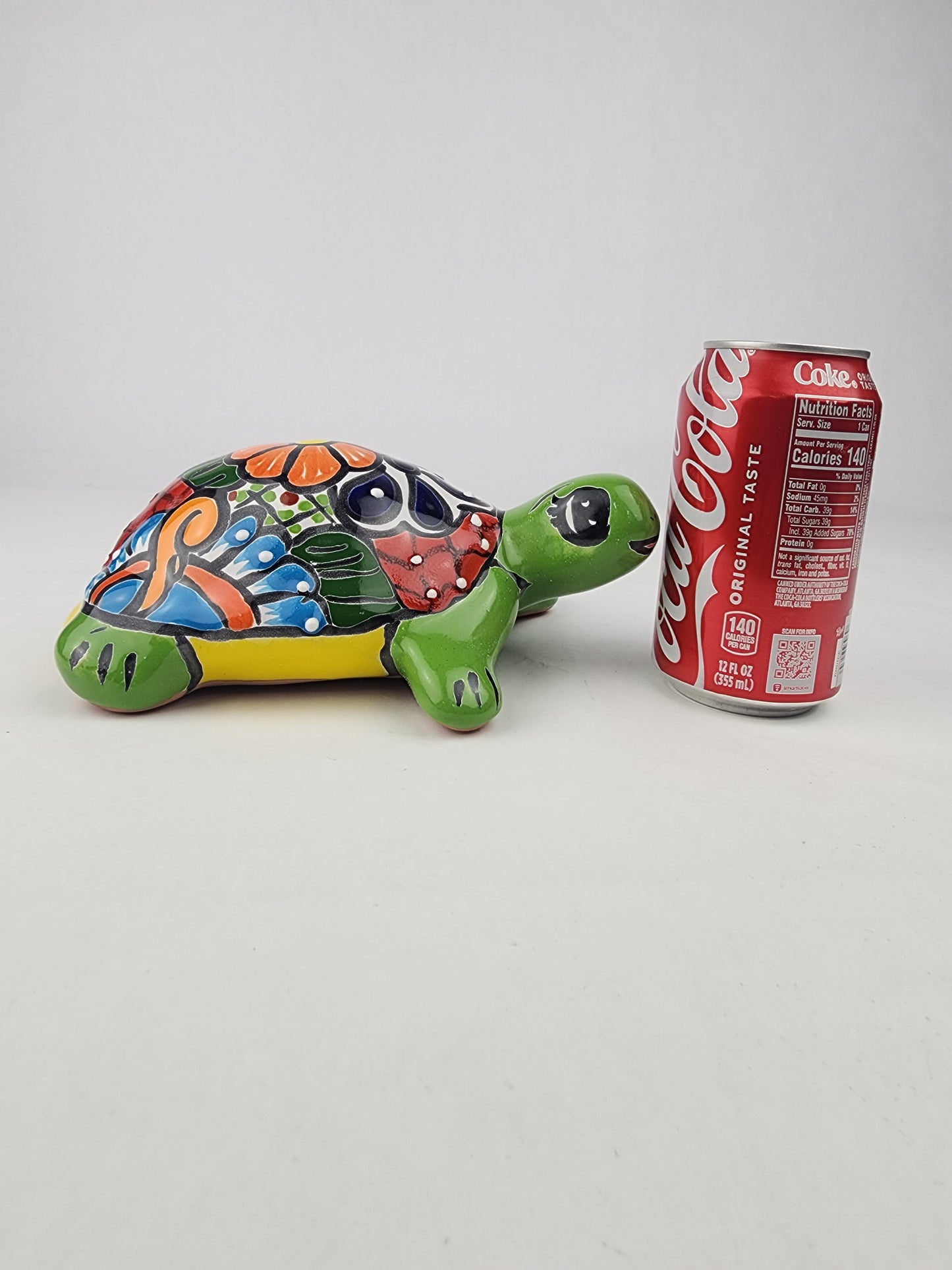 Green Talavera-Style Ceramic Turtle Figurine 8.5" – Mexican Folk Art Décor