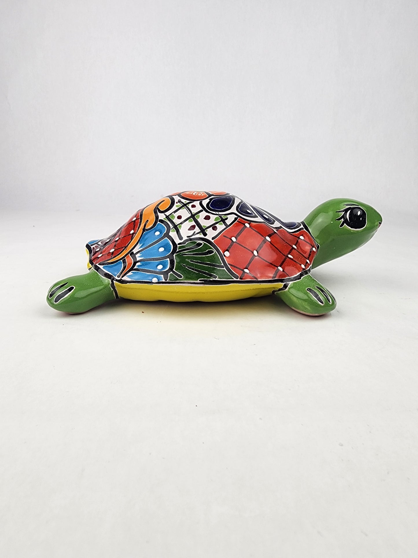 Green Talavera-Style Turtle Figurine 9.5" – Mexican Ceramic Garden Art