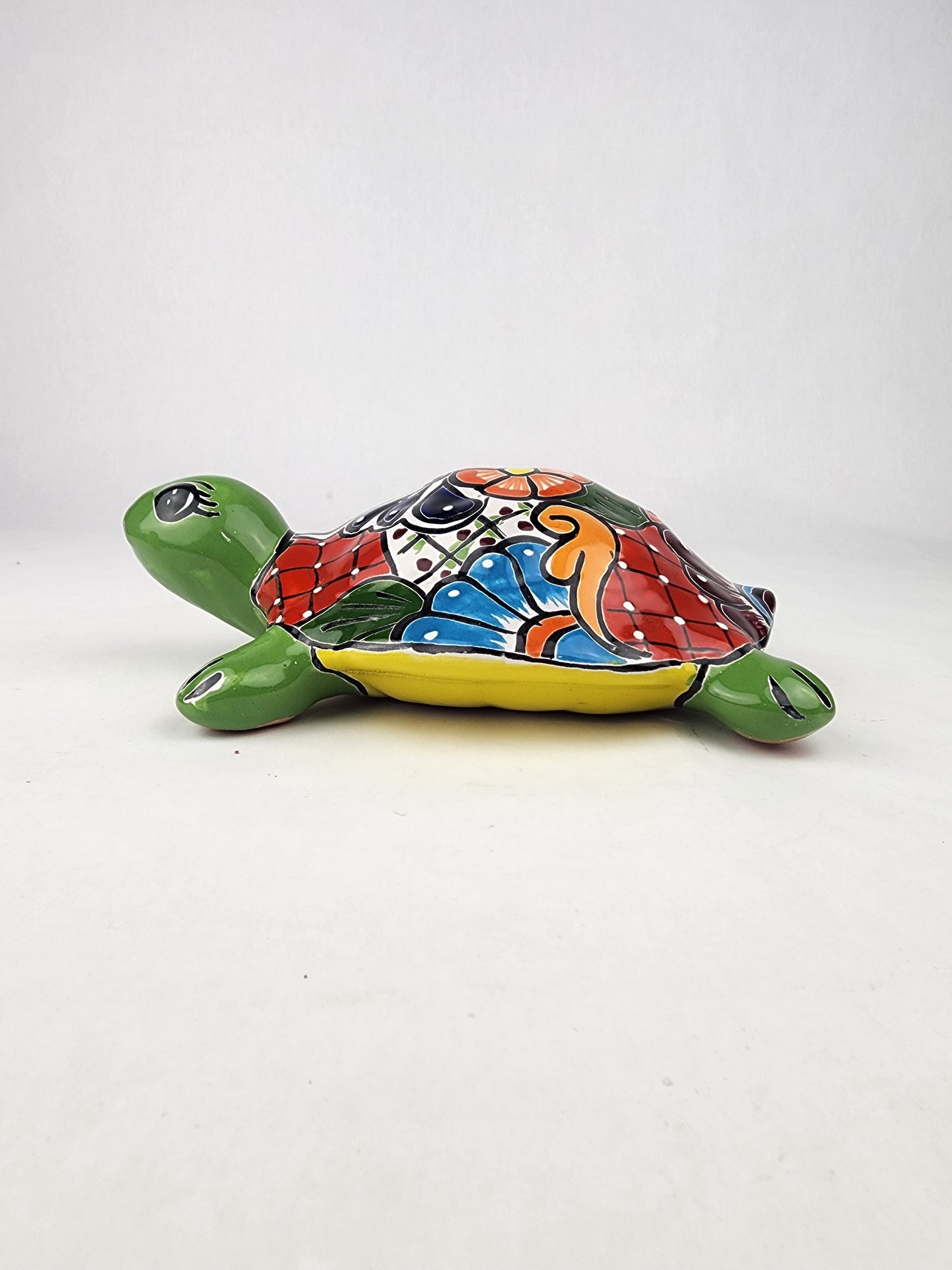 Green Talavera-Style Turtle Figurine 9.5" – Mexican Ceramic Garden Art