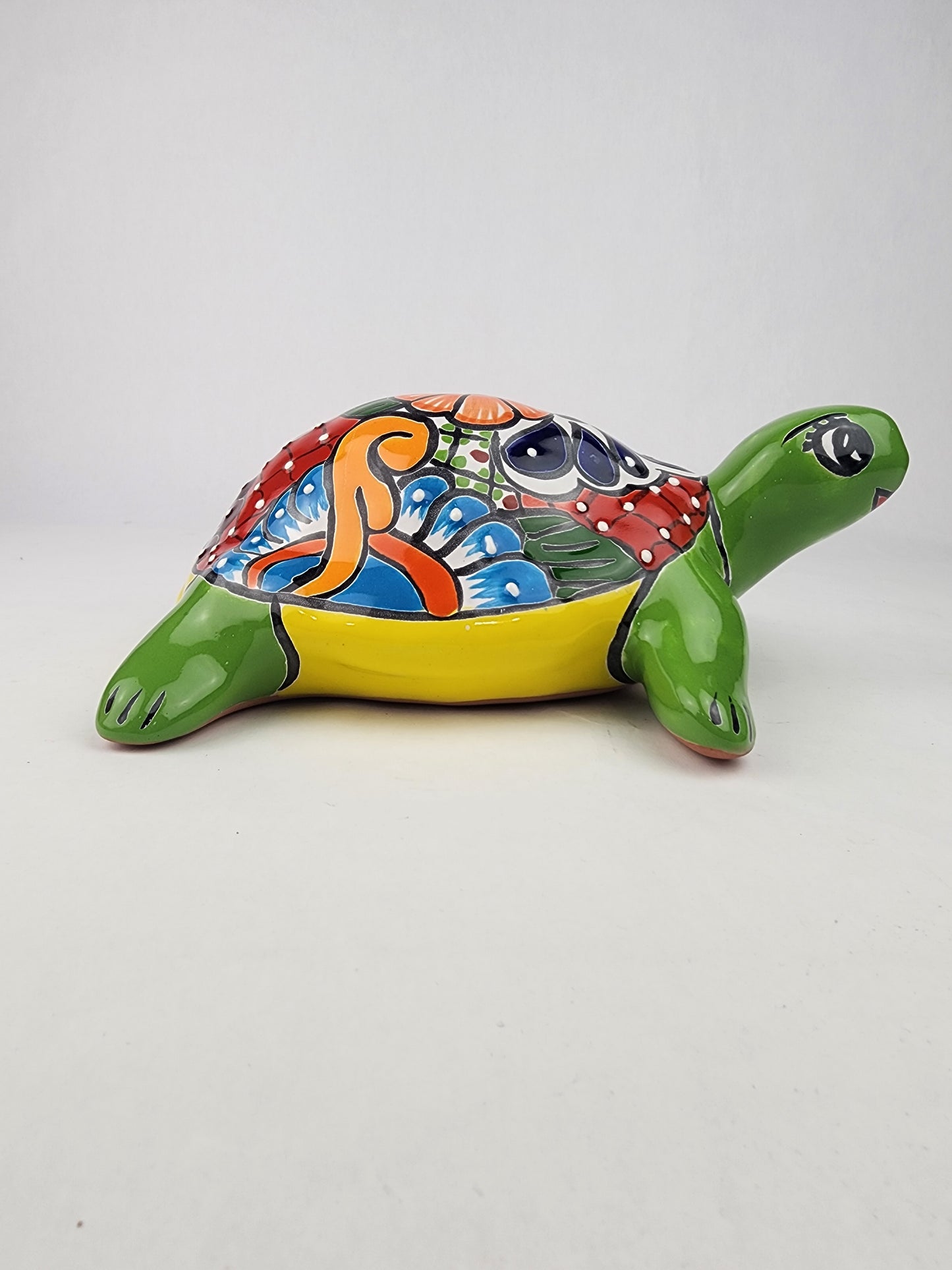 Green Talavera-Style Turtle Figurine 11" – Mexican Ceramic Folk Art