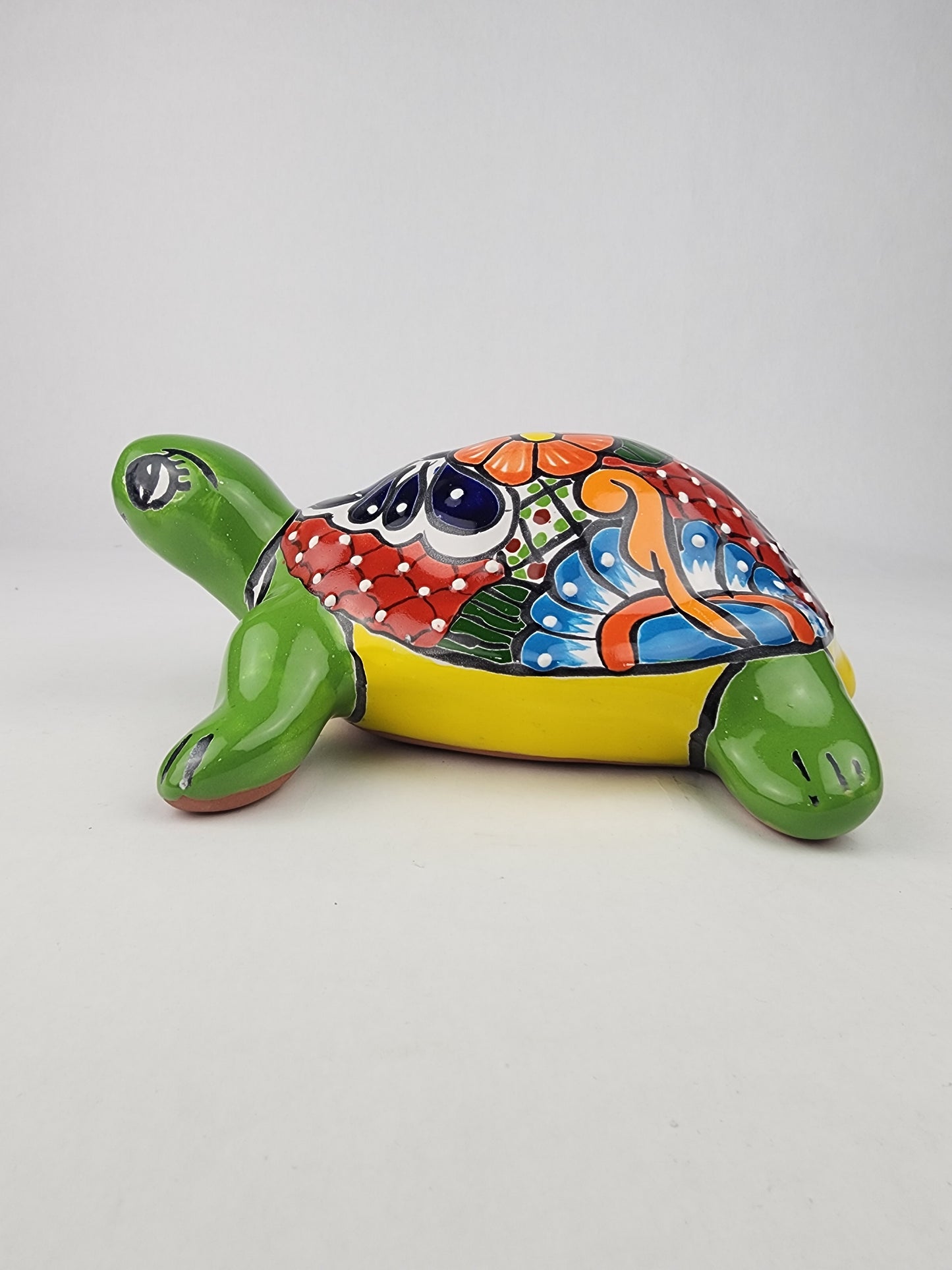 Green Talavera-Style Turtle Figurine 11" – Mexican Ceramic Folk Art