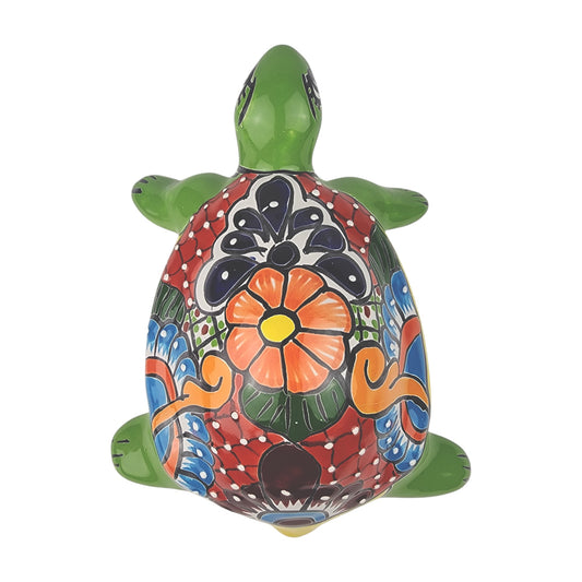 Green Talavera-Style Turtle Figurine 11" – Mexican Ceramic Folk Art
