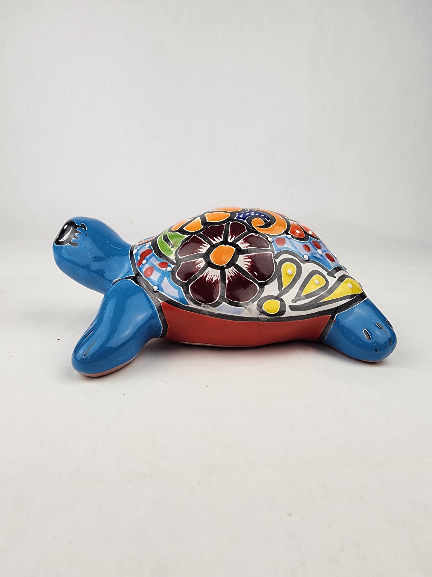 Sky Blue Talavera-Style Turtle Figurine 8.5" – Mexican Ceramic Folk Art