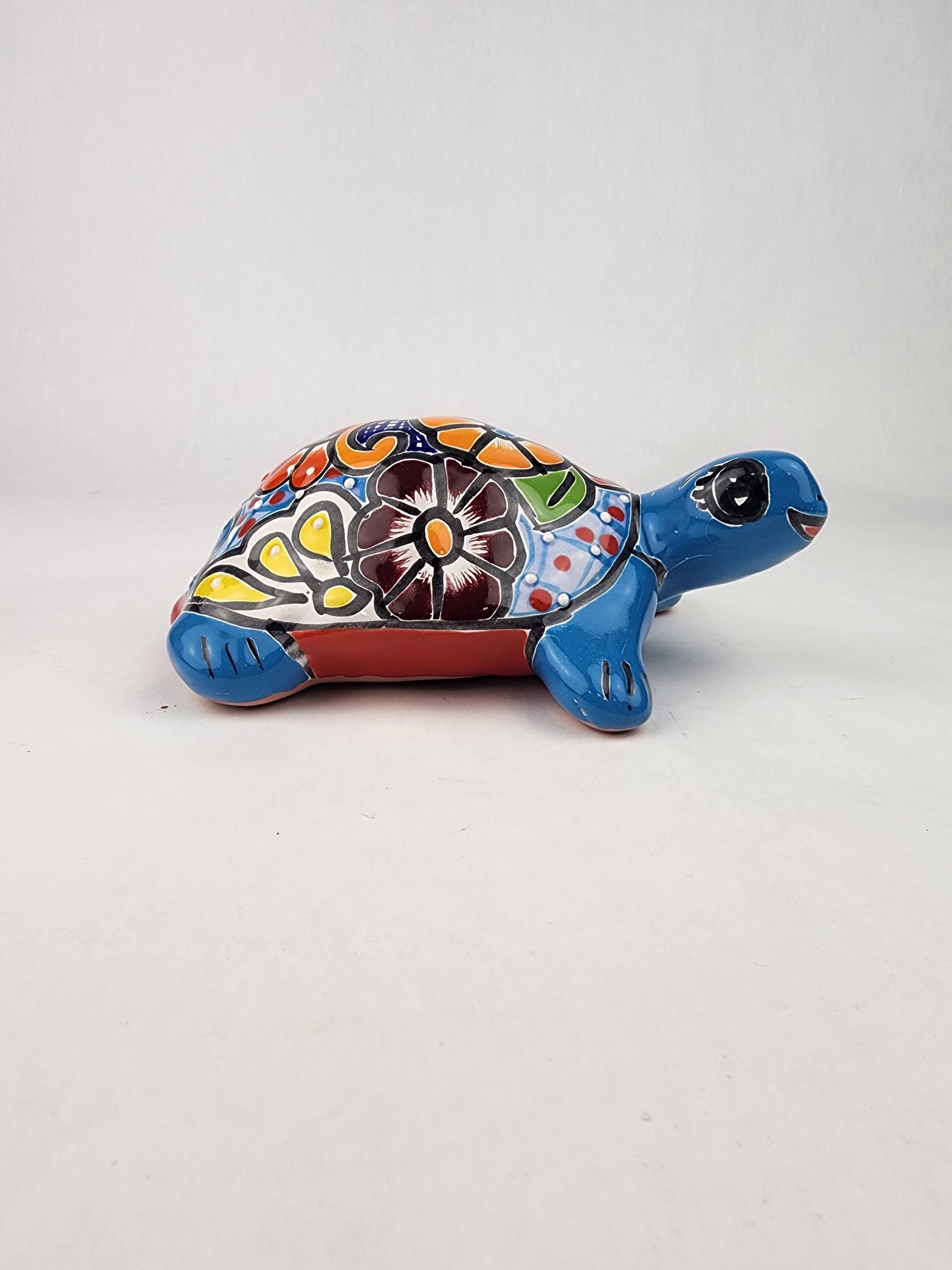 Sky Blue Talavera-Style Turtle Figurine 8.5" – Mexican Ceramic Folk Art
