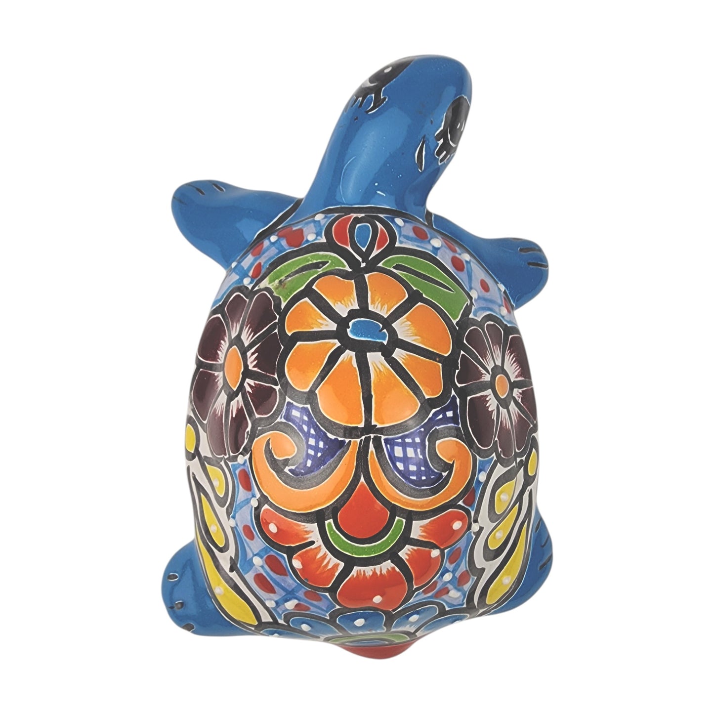 Sky Blue Talavera-Style Turtle Figurine 8.5" – Mexican Ceramic Folk Art