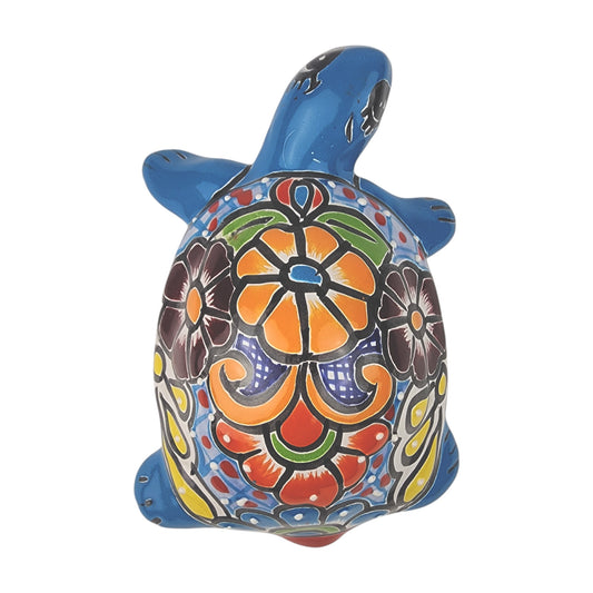 Sky Blue Talavera-Style Turtle Figurine 8.5" – Mexican Ceramic Folk Art