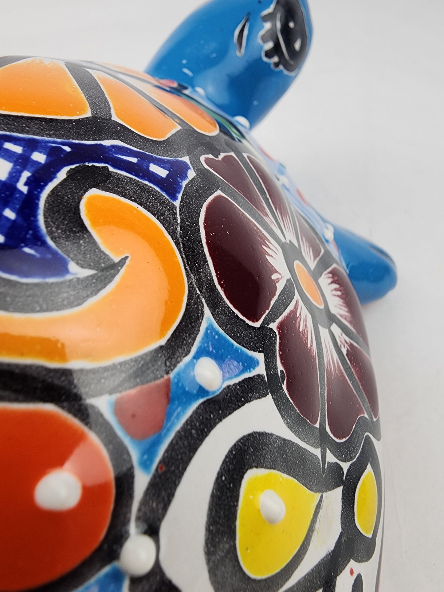 Sky Blue Talavera-Style Turtle Figurine 8.5" – Mexican Ceramic Folk Art