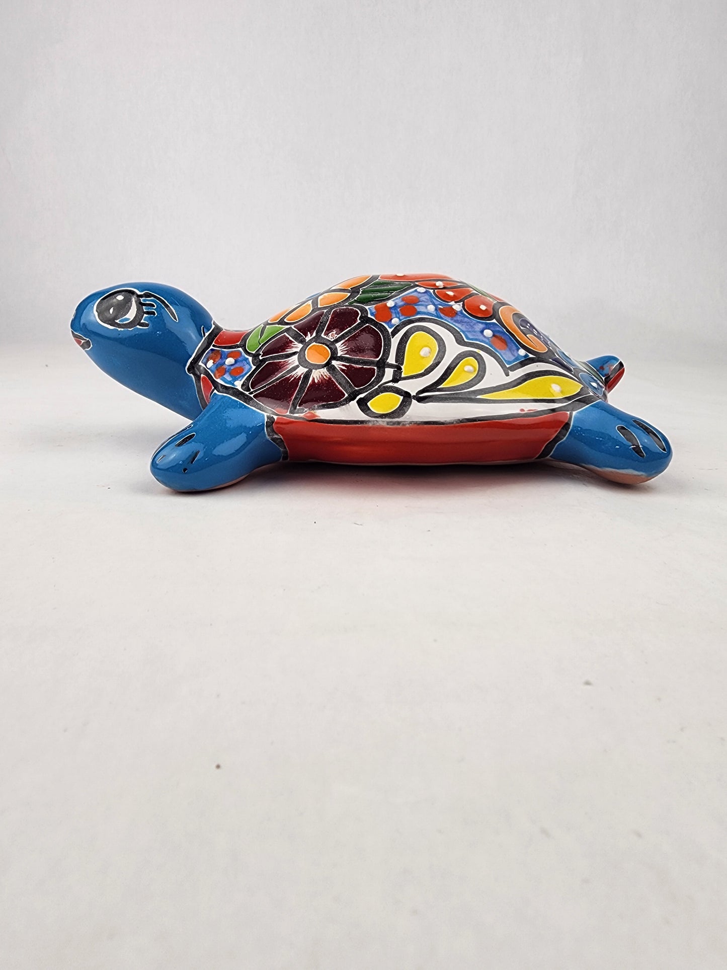 Sky Blue Talavera-Style Turtle Figurine 9.5" – Mexican Ceramic Décor