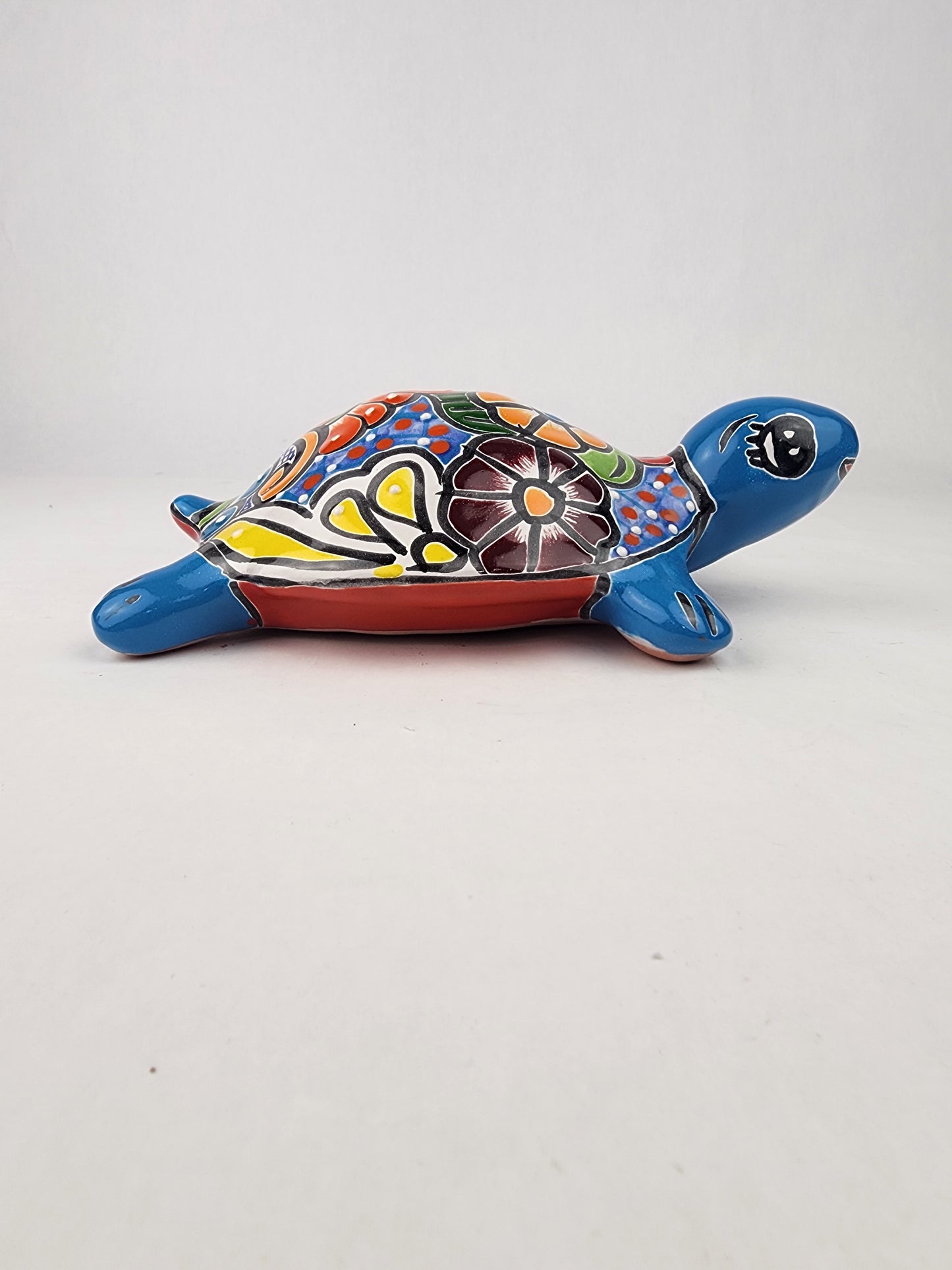 Sky Blue Talavera-Style Turtle Figurine 9.5" – Mexican Ceramic Décor