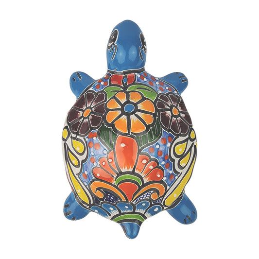 Sky Blue Talavera-Style Turtle Figurine 9.5" – Mexican Ceramic Décor