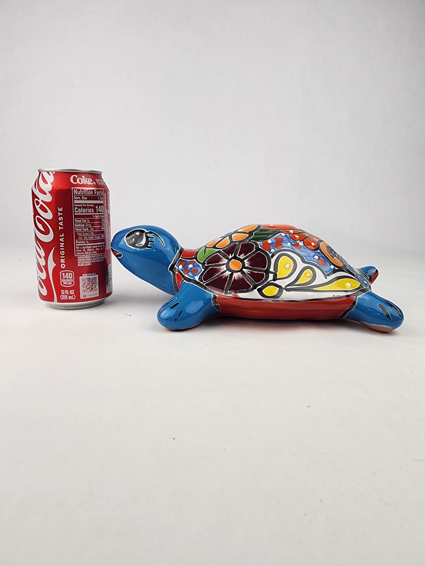 Sky Blue Talavera-Style Turtle Figurine 9.5" – Mexican Ceramic Décor