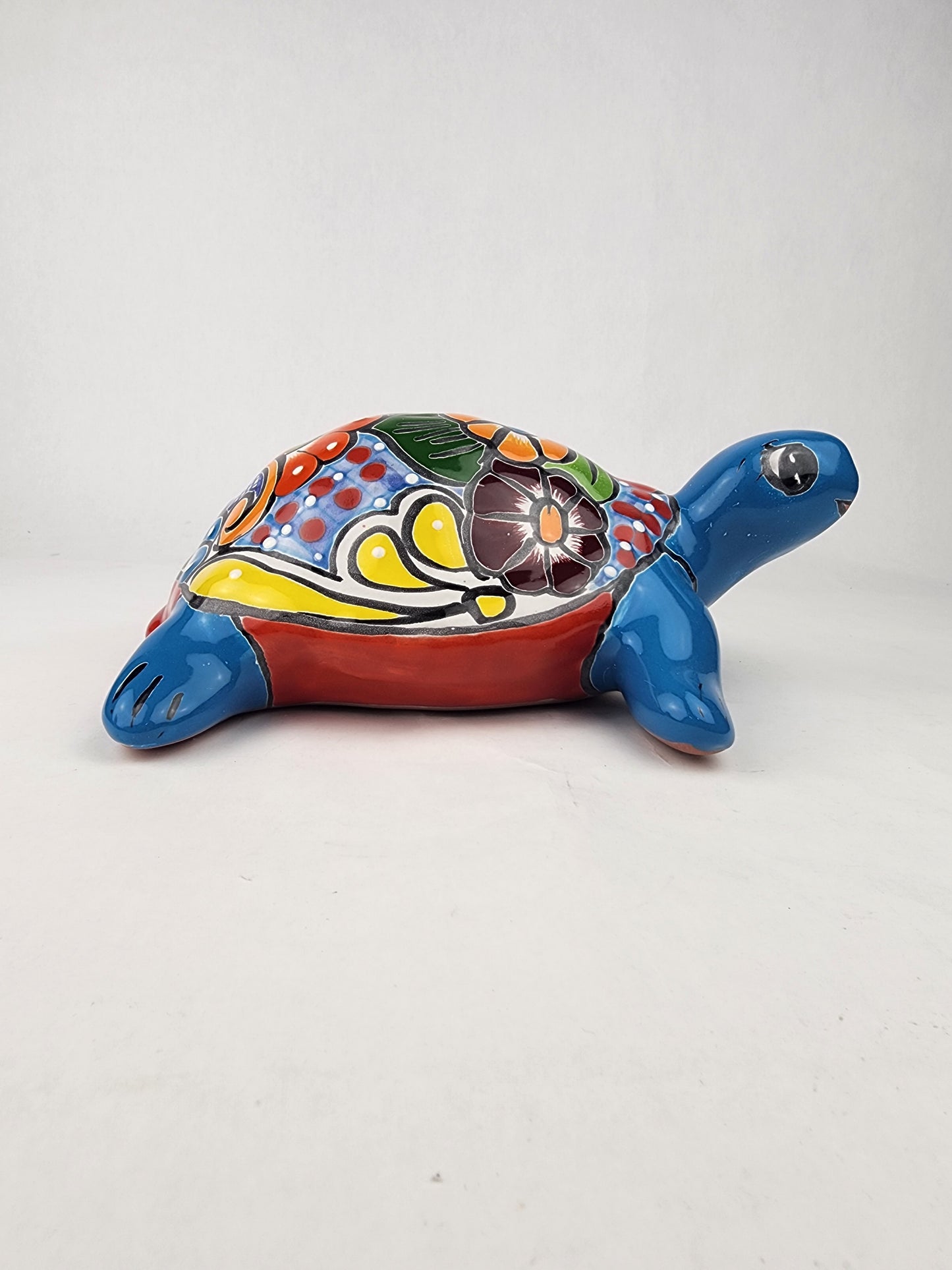 Sky Blue Talavera-Style Turtle Figurine 11" – Mexican Ceramic Garden Accent