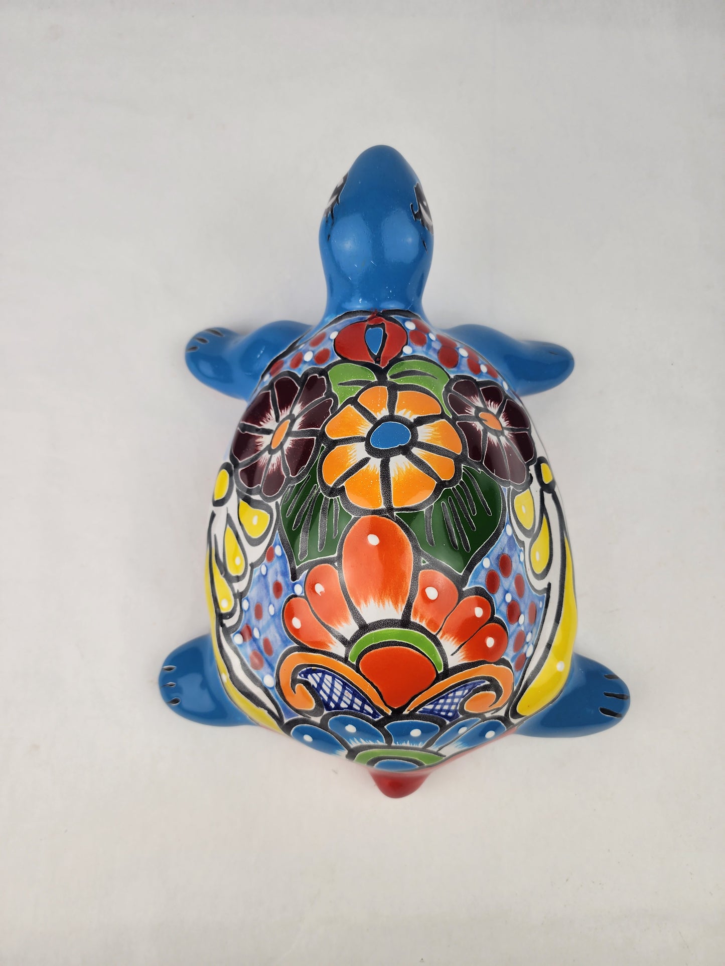 Sky Blue Talavera-Style Turtle Figurine 11" – Mexican Ceramic Garden Accent