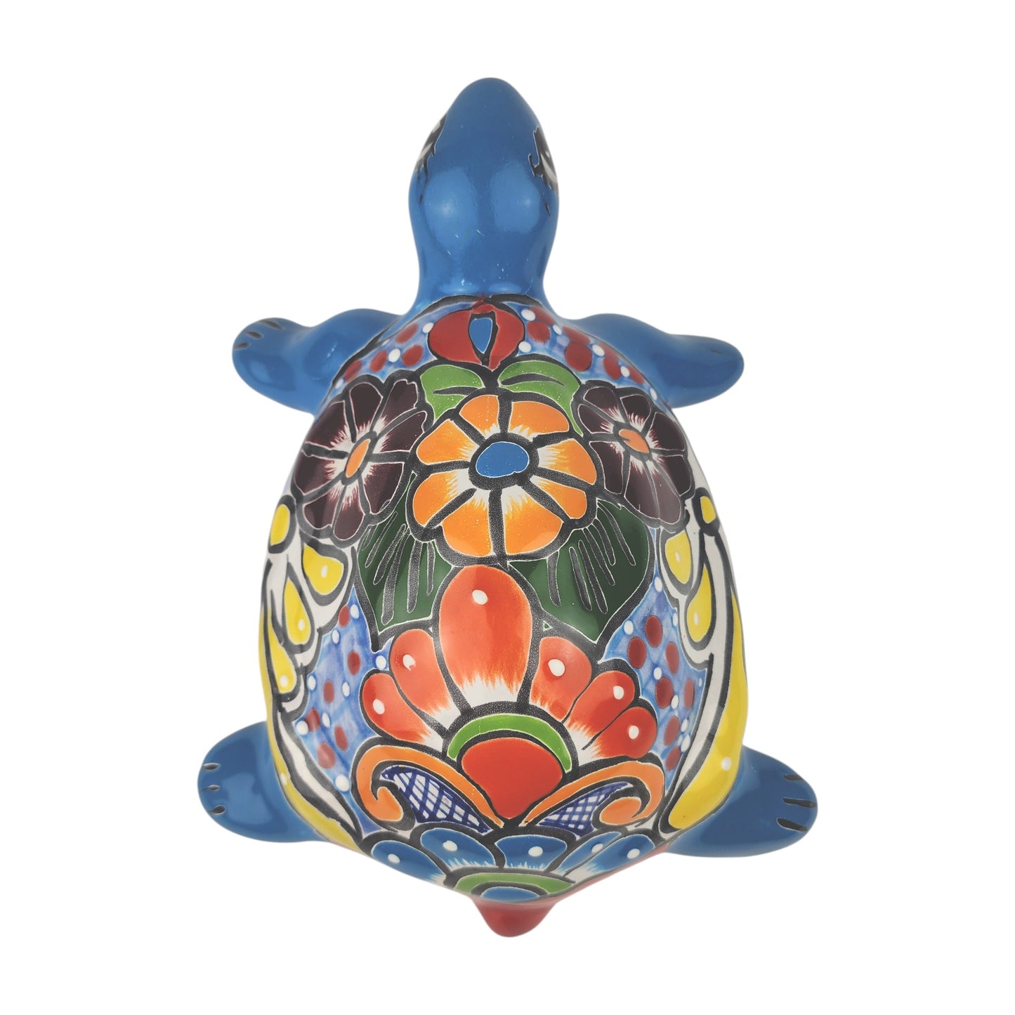 Sky Blue Talavera-Style Turtle Figurine 11" – Mexican Ceramic Garden Accent
