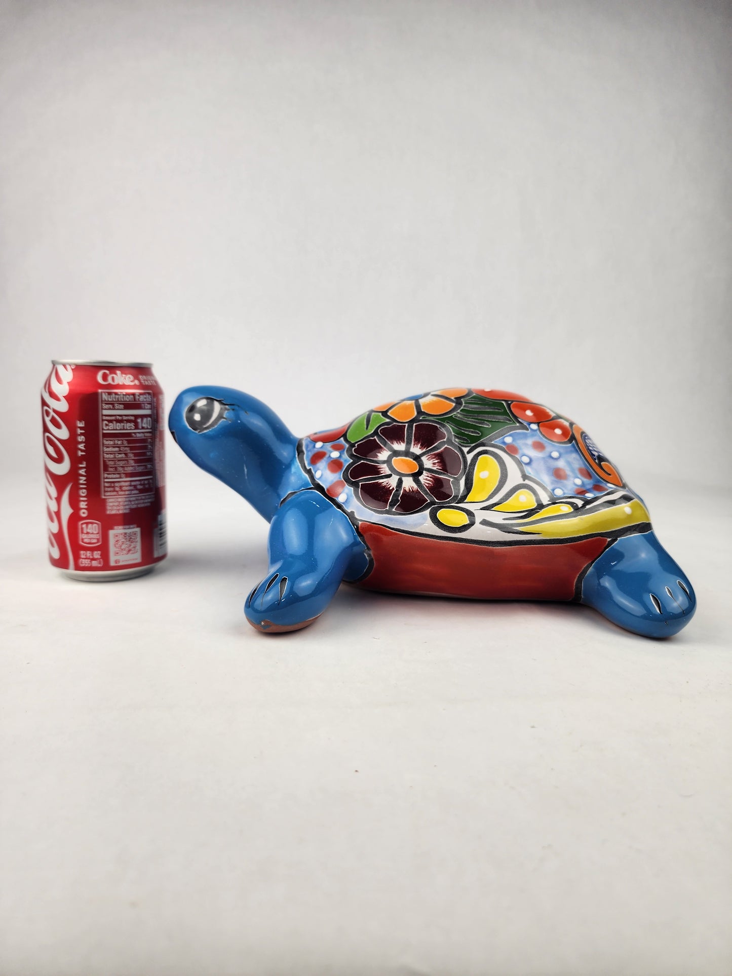 Sky Blue Talavera-Style Turtle Figurine 11" – Mexican Ceramic Garden Accent