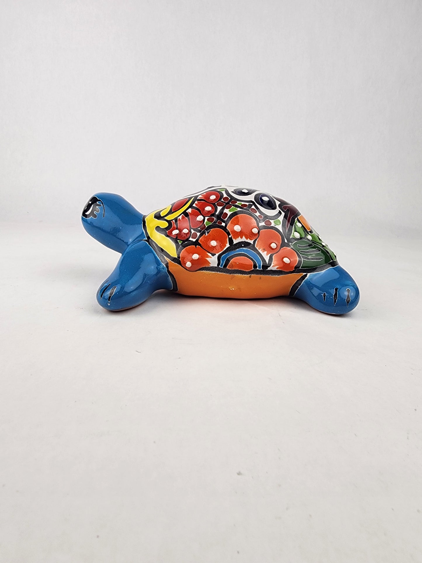 Sky Blue Talavera-Style Turtle Figurine 8.5" – Mexican Garden Folk Art