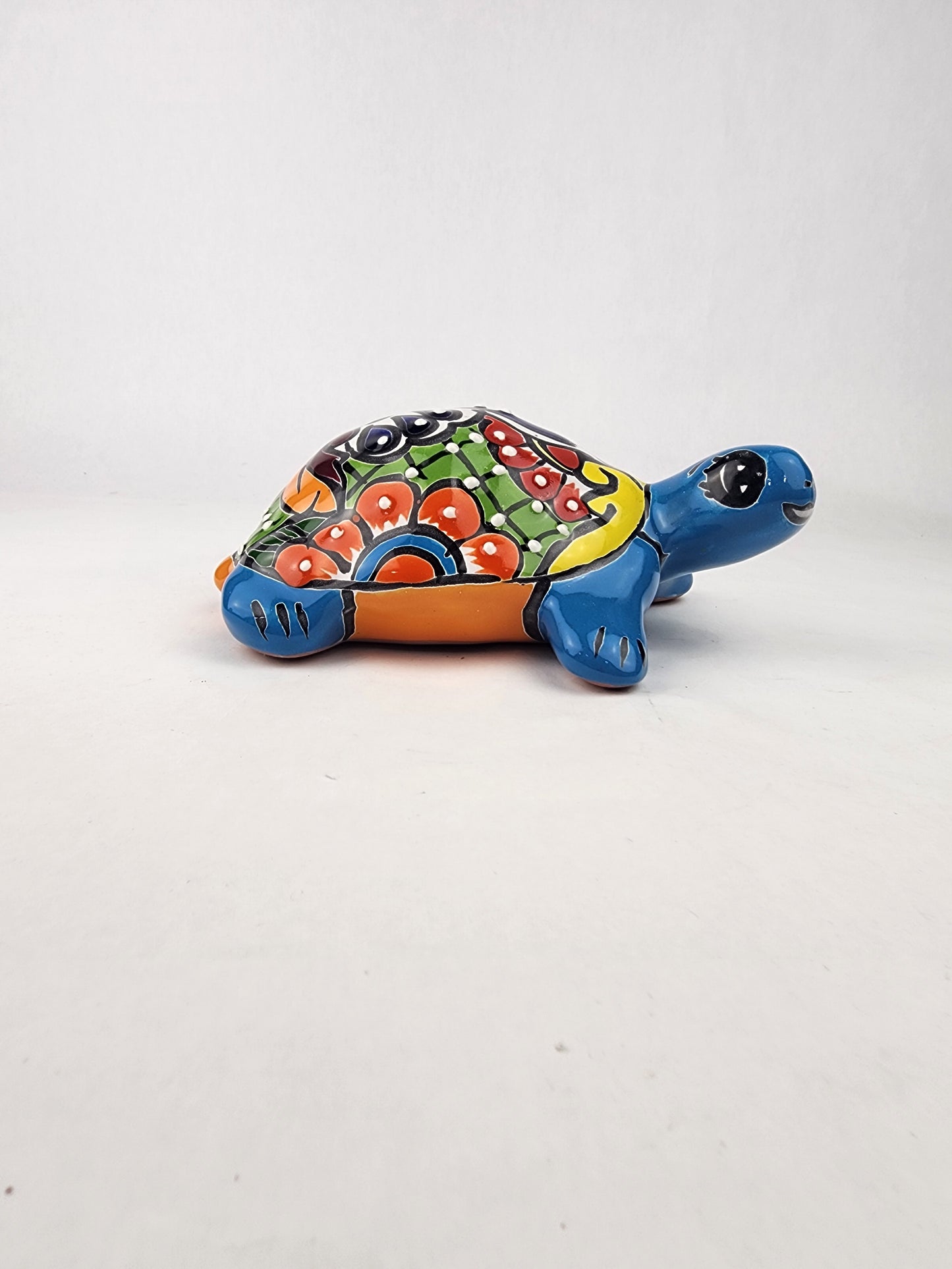 Sky Blue Talavera-Style Turtle Figurine 8.5" – Mexican Garden Folk Art
