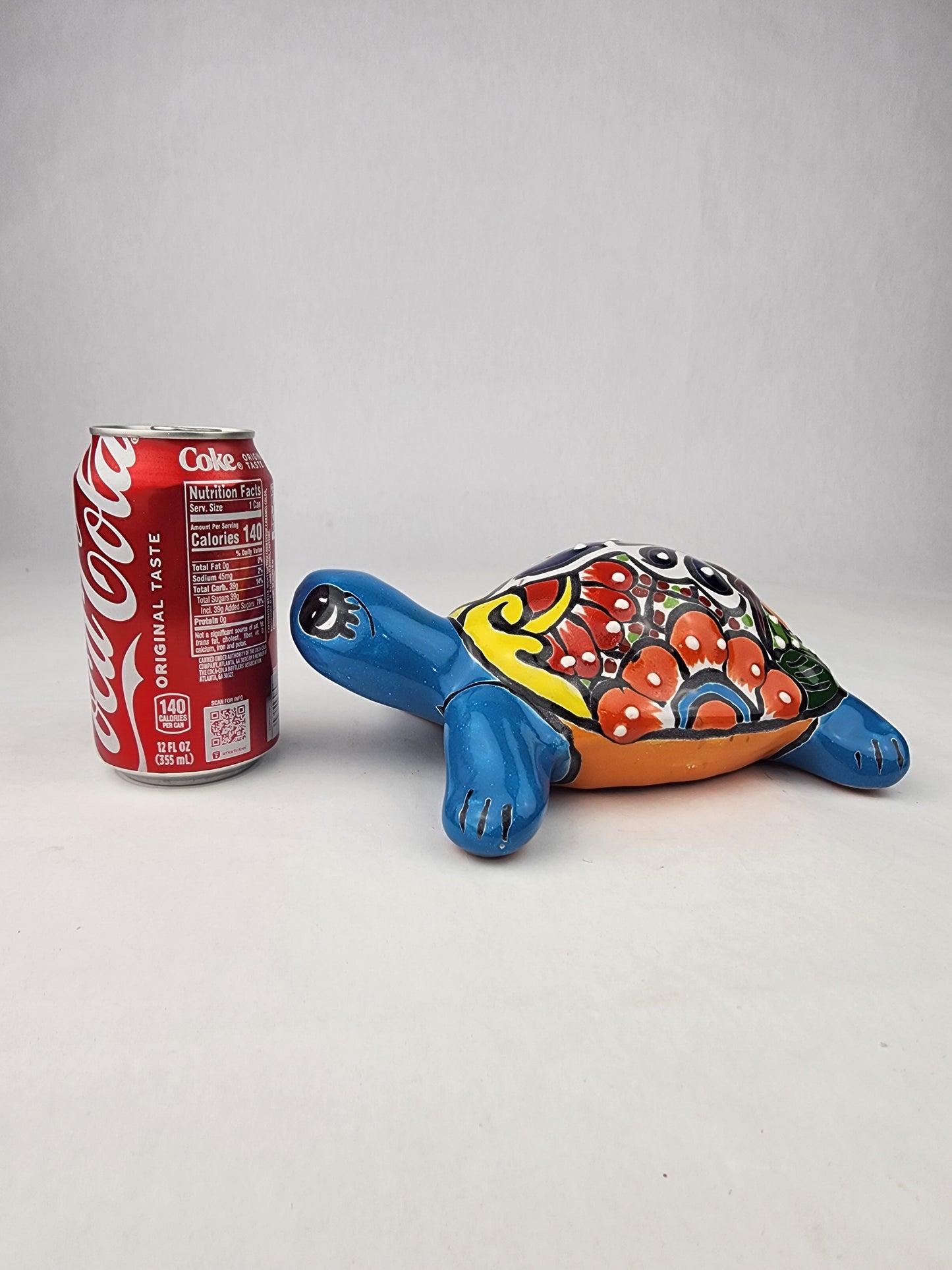 Sky Blue Talavera-Style Turtle Figurine 8.5" – Mexican Garden Folk Art