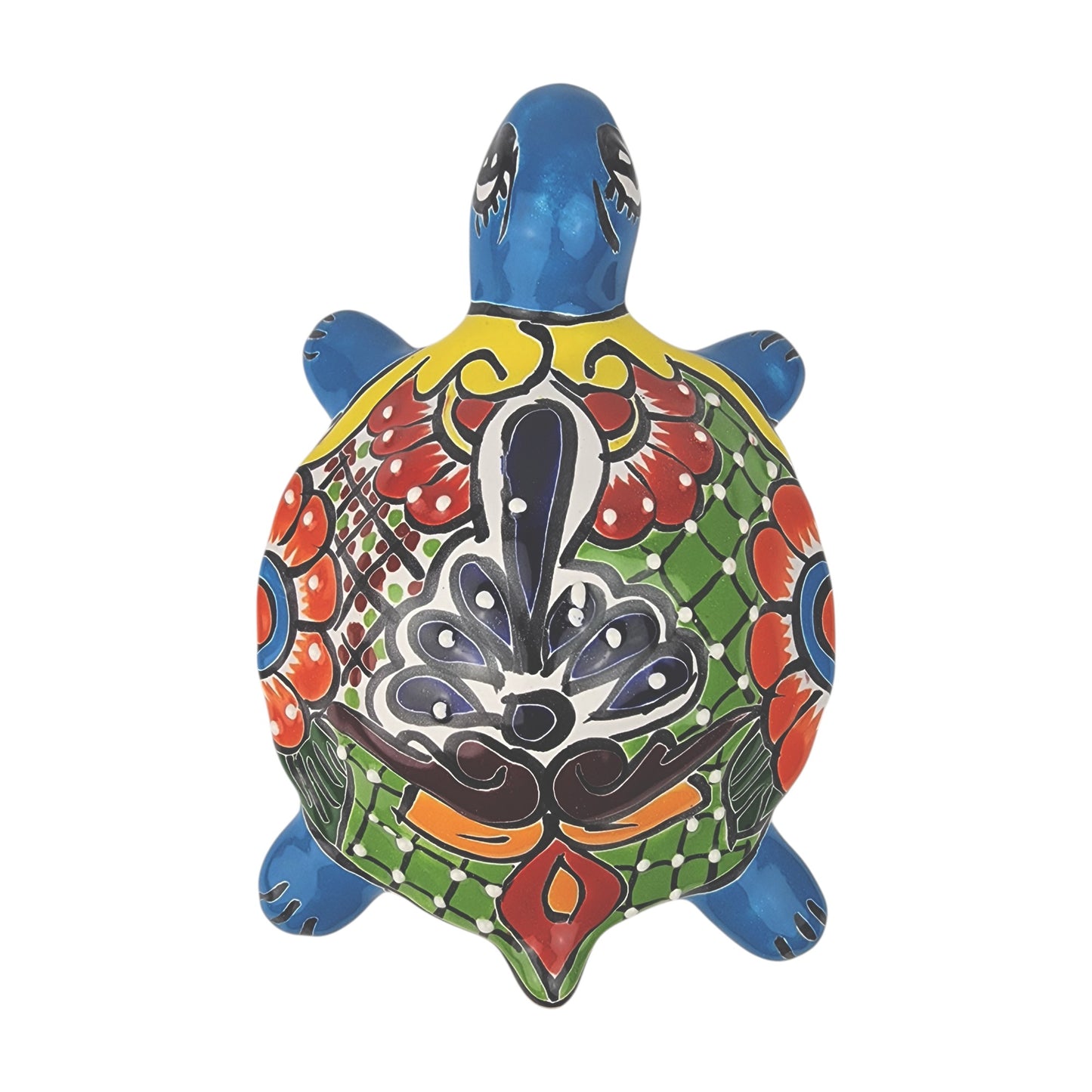 Sky Blue Talavera-Style Turtle Figurine 9.5" – Mexican Folk Art Accent