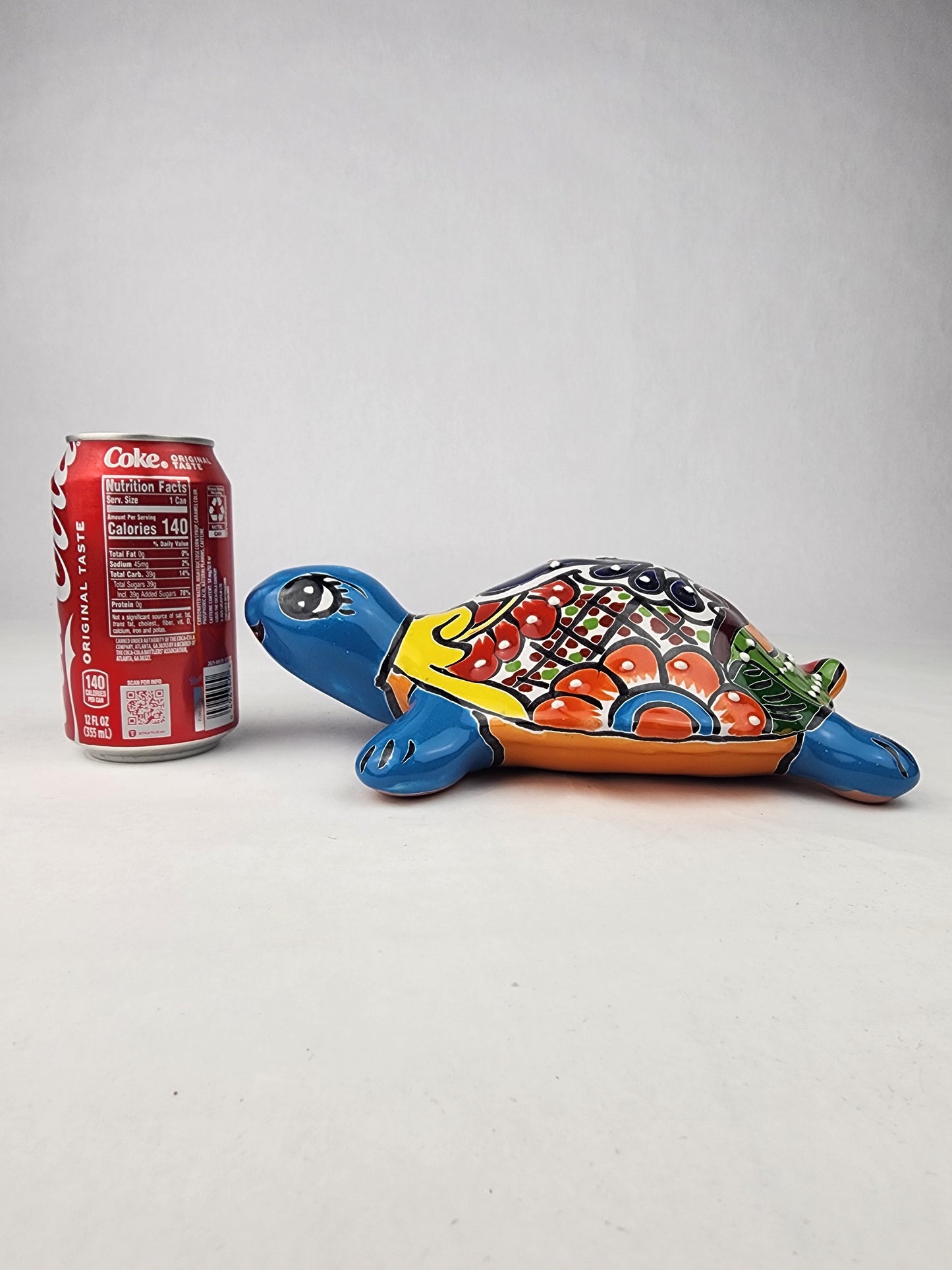 Sky Blue Talavera-Style Turtle Figurine 9.5" – Mexican Folk Art Accent