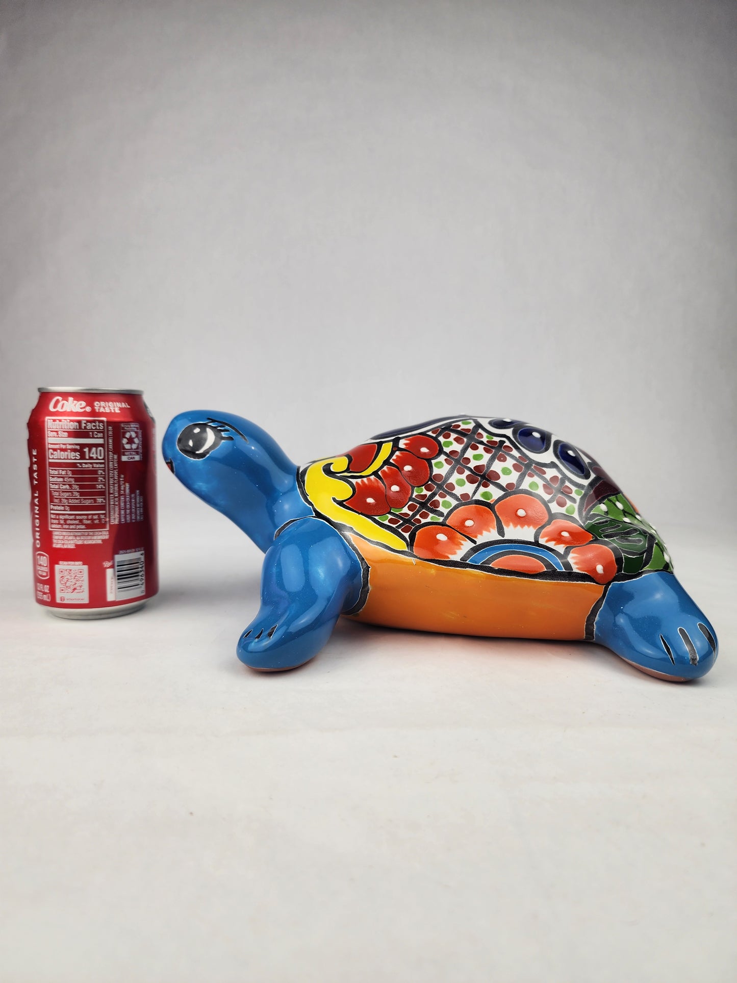 Sky Blue Talavera-Style Turtle Figurine 11" – Mexican Folk Art Décor