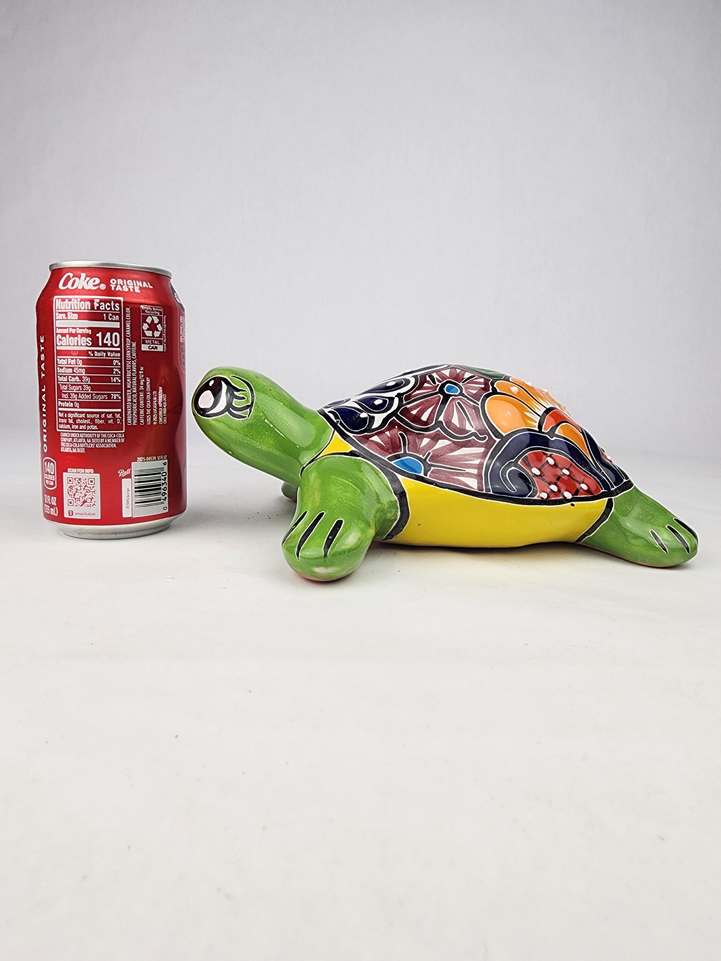 Green Mexican Ceramic Turtle Figurine 8.5" – Talavera-Style Garden Décor