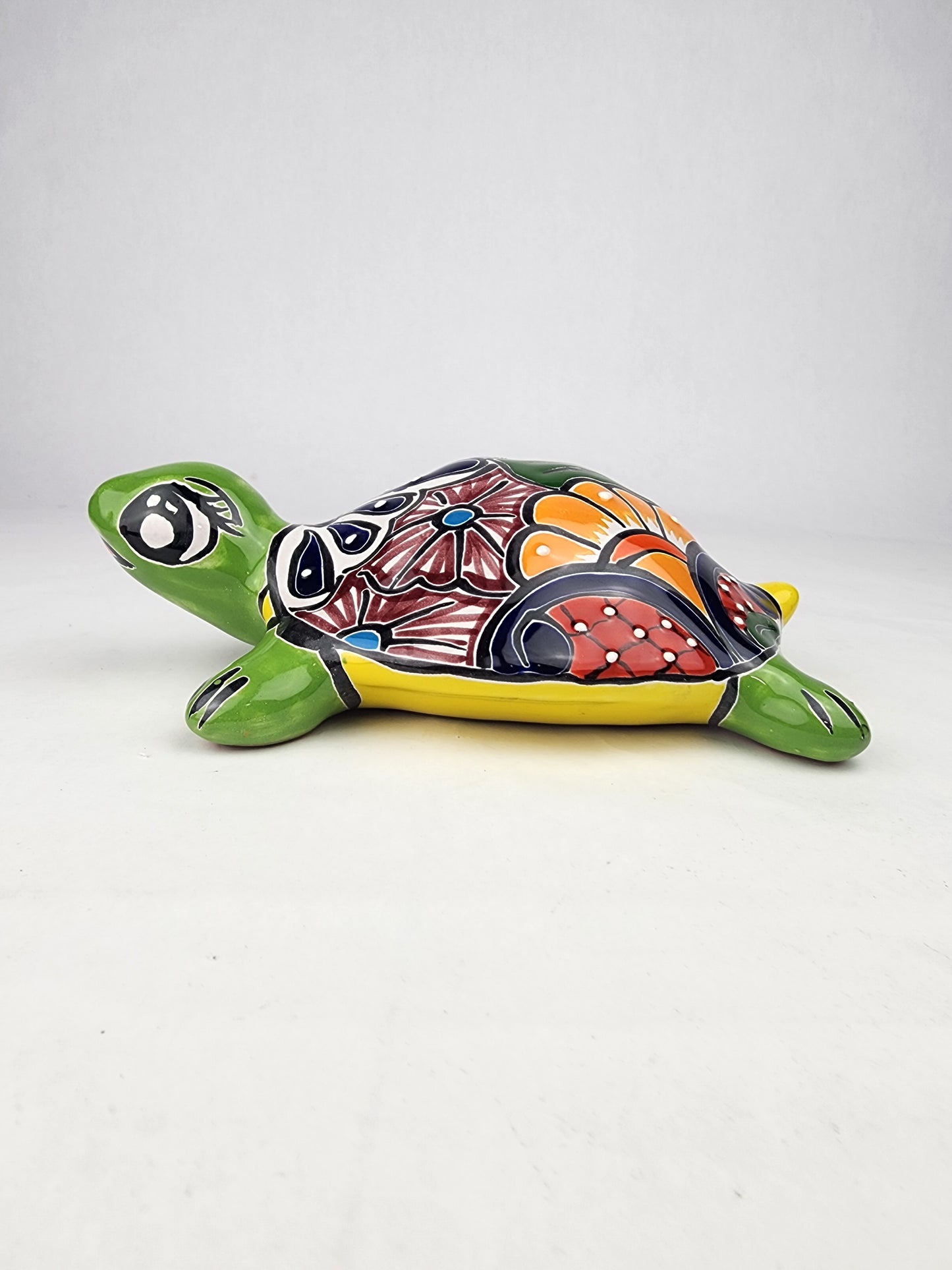 Green Talavera-Style Turtle Figurine 9.5" – Mexican Folk Art Décor