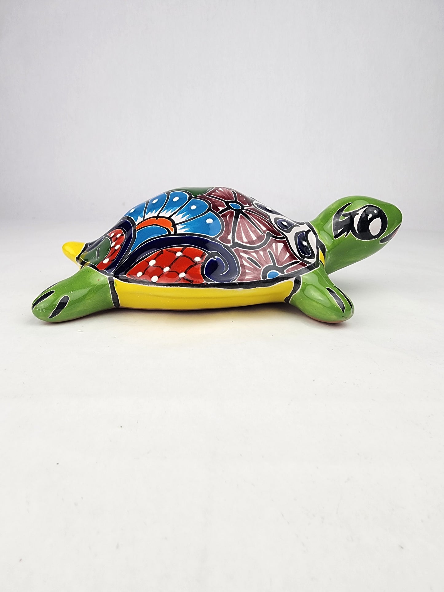 Green Talavera-Style Turtle Figurine 9.5" – Mexican Folk Art Décor