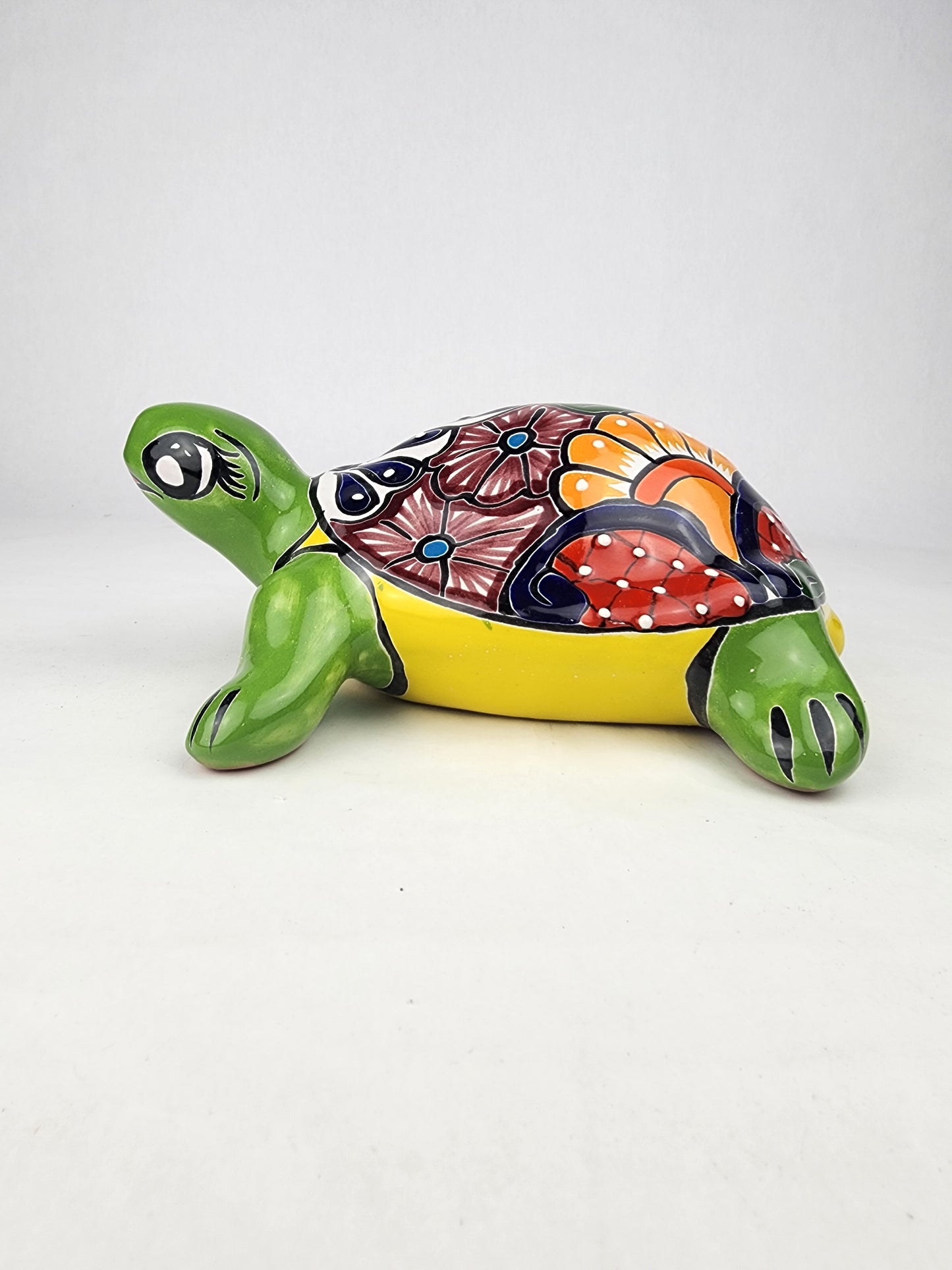 Green Talavera-Style Turtle Figurine 11" – Mexican Garden Folk Art