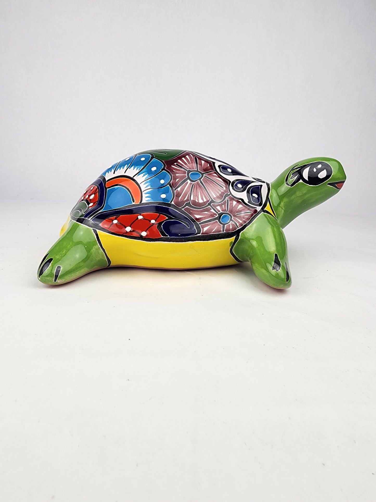 Green Talavera-Style Turtle Figurine 11" – Mexican Garden Folk Art