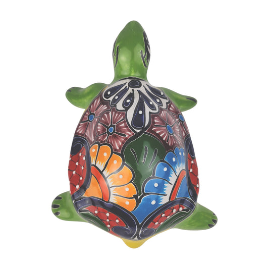 Green Talavera-Style Turtle Figurine 11" – Mexican Garden Folk Art